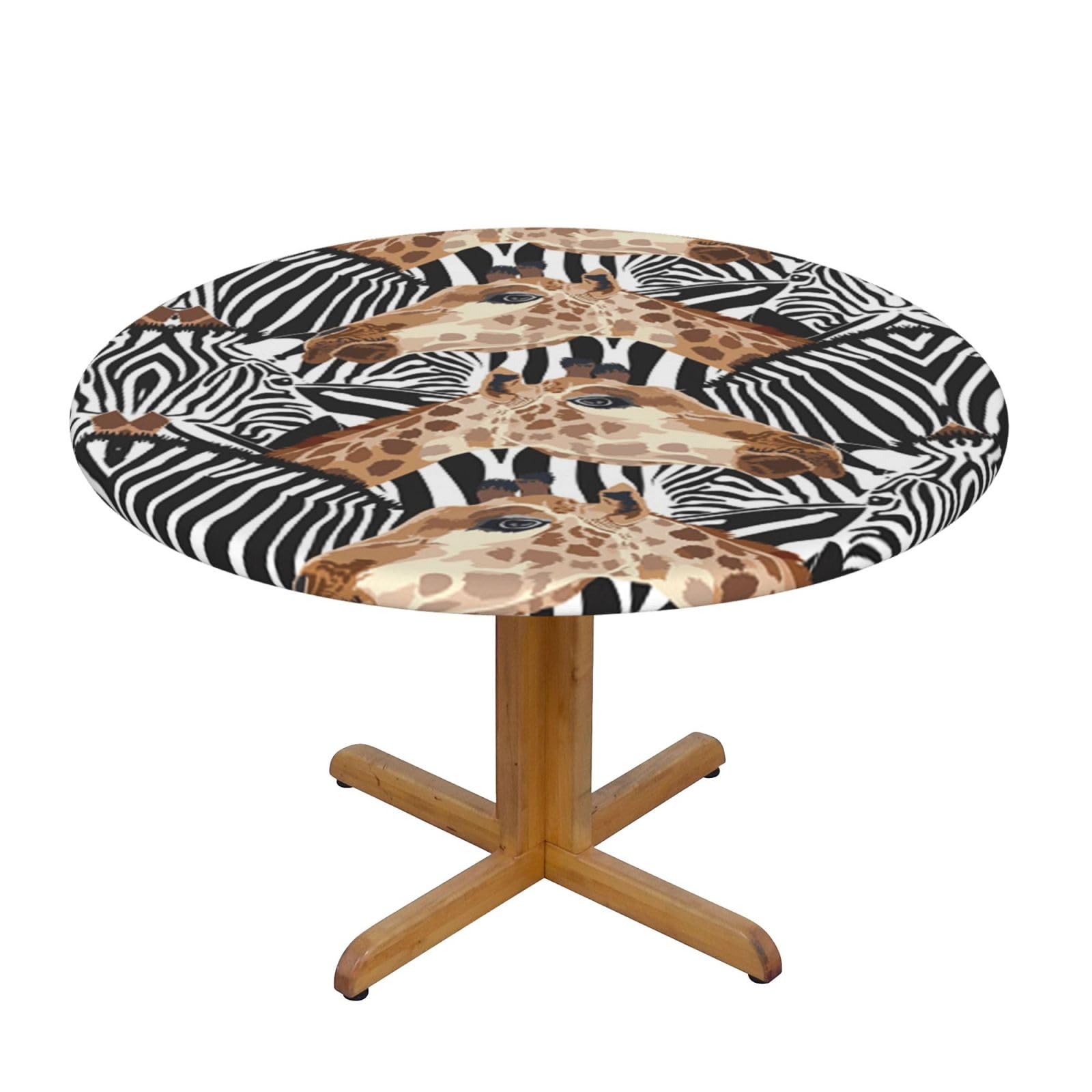EZDLOWVBA Zebra and Giraffe print Round Tablecloth with Elastic Fits Tables Outdoor Tablecloth,Stain Resistant Table Cover for Kitchen Dining Parties