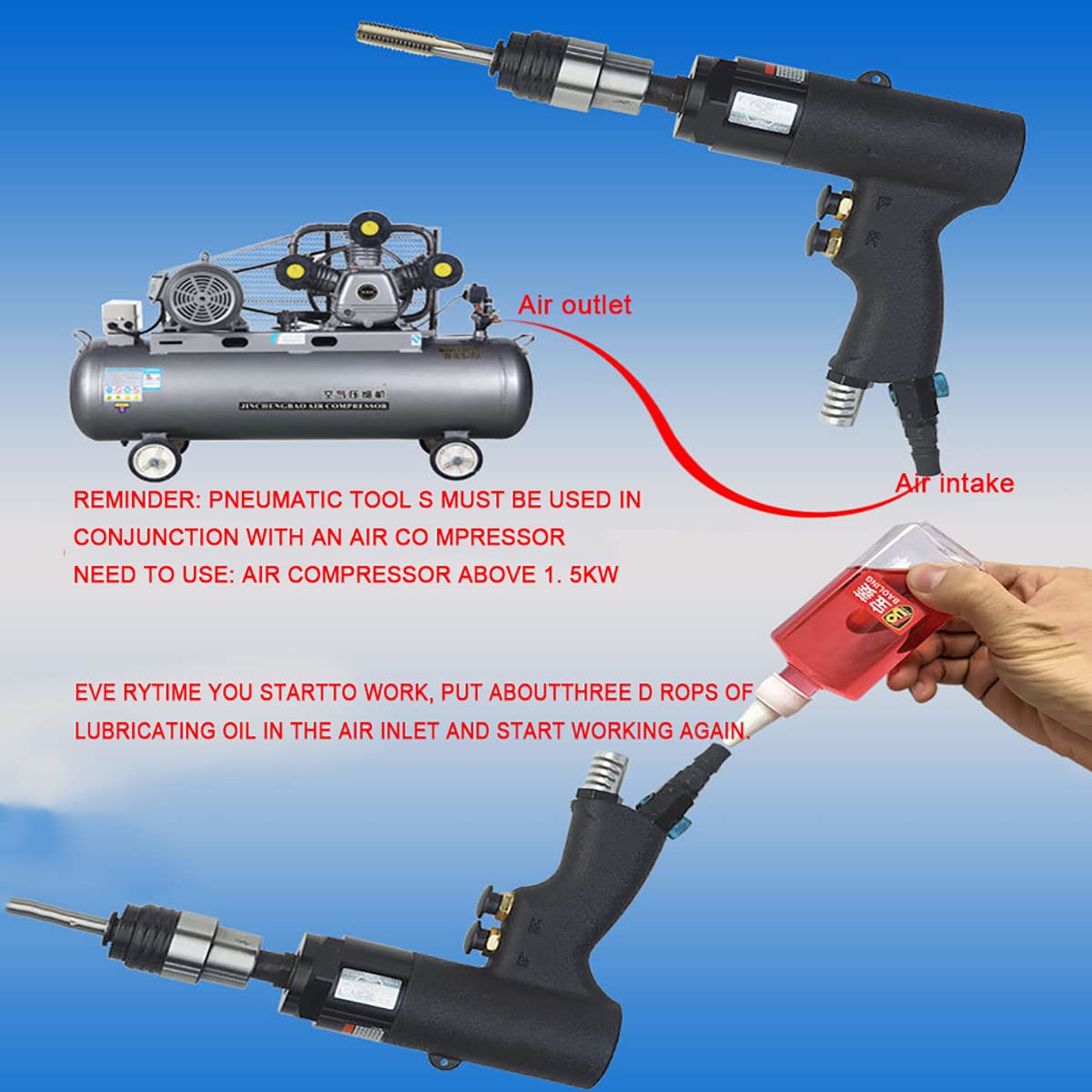 Maschiatrice Pneumatica M3-M12, Utensile Per Maschiatura Trapano Pneumatico Portatile Con 6 Mandrini, Ingresso Aria: 1/4 Ln, Maschiatura Rapida E Precisa In Acciaio,Ferro,Rame, Alluminio, Plastica,A
