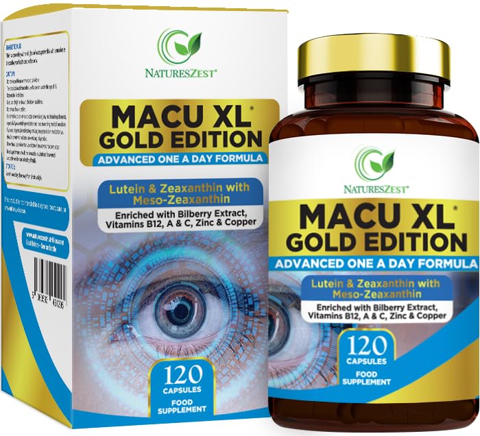 Macu XL Gold Edition - Eye Health Supplement with Lutein Zeaxanthin and Meso-zeaxanthin and Essential Vitamins & Minerals 120 Capsules 4 Month Supply - Supplement for Vision Health