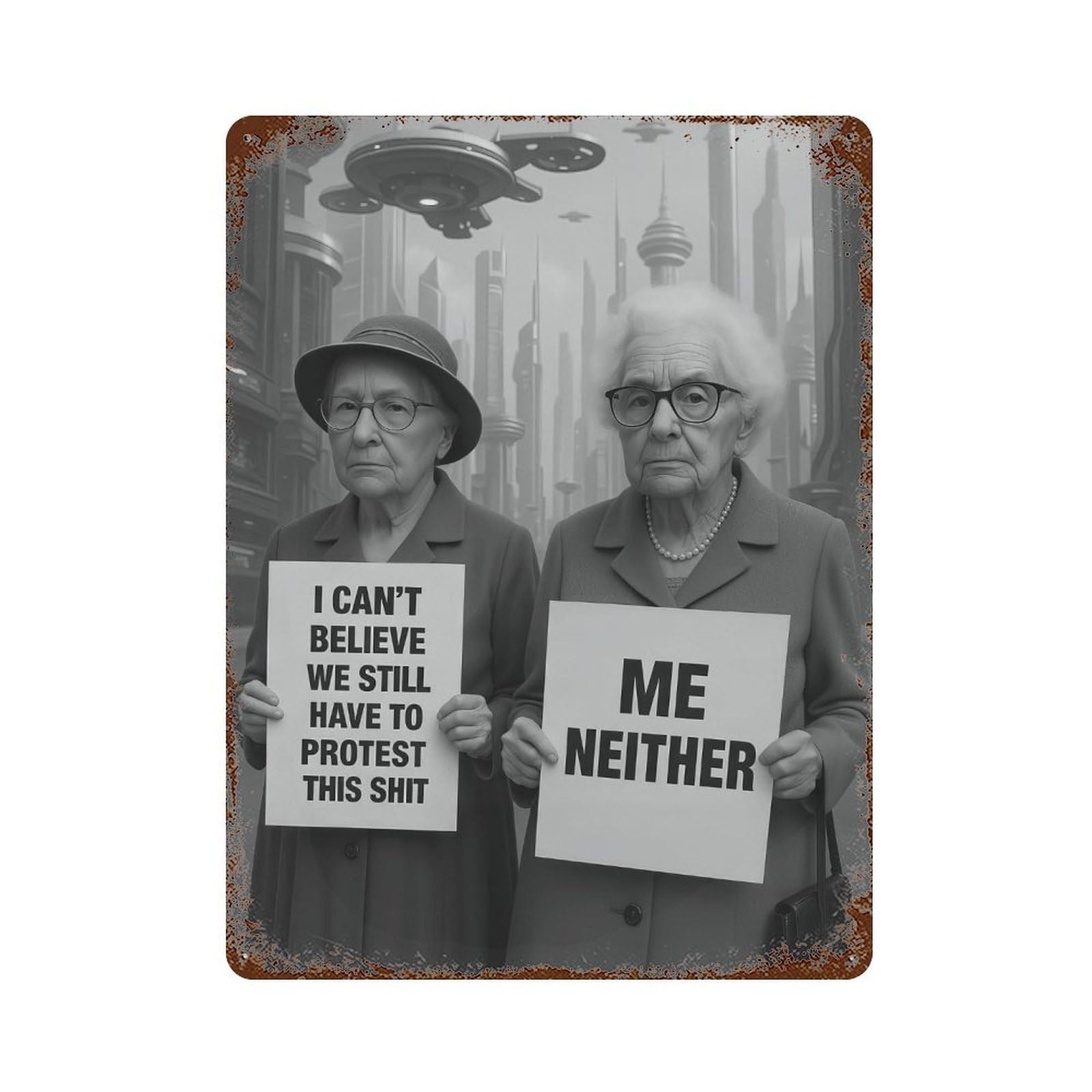 xiaoxiaoshen Funny Granny Feminist Protest Art_ Wall Decor Art Metal Tin Poster Modern Home Decor Art Home Bar Shop Decorations Vintage Sign 40x30cm