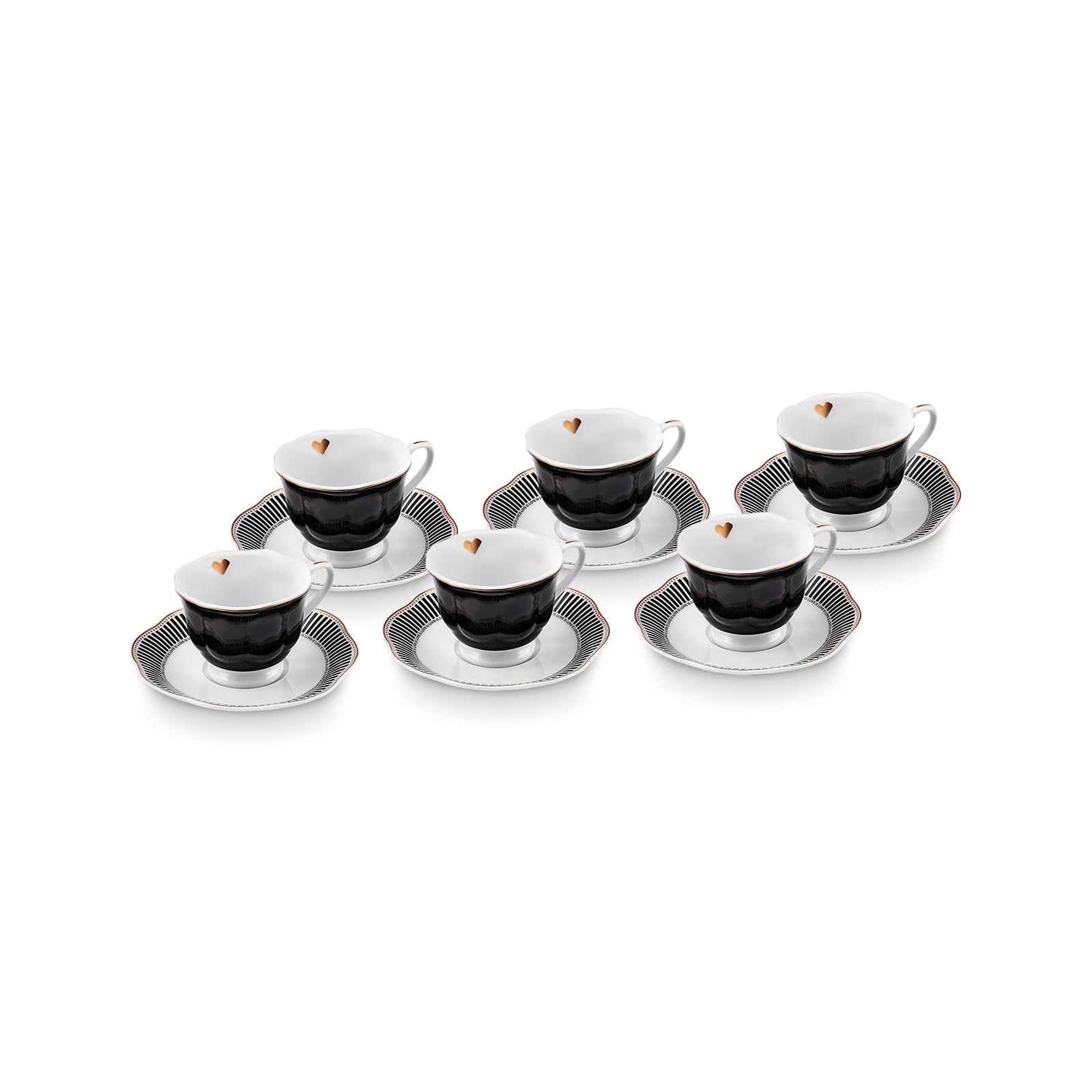 Karaca Piraye Lot de 12 tasses à café turc en porcelaine pour 6 personnes, 80 ml, noir, blanc, multicolore
