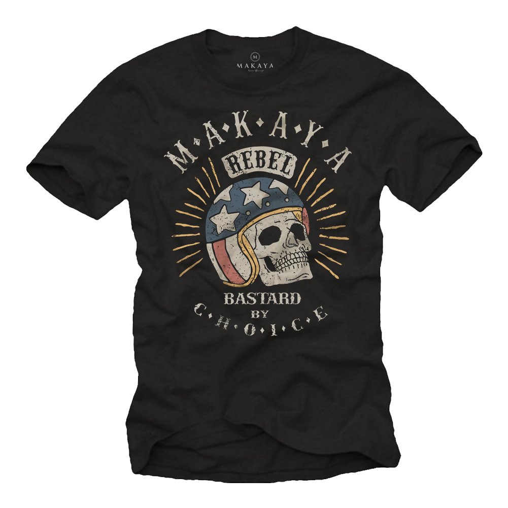 MAKAYA Gifts for Motorbike Lovers - Motorcycle Mens T-Shirt Skull Black M