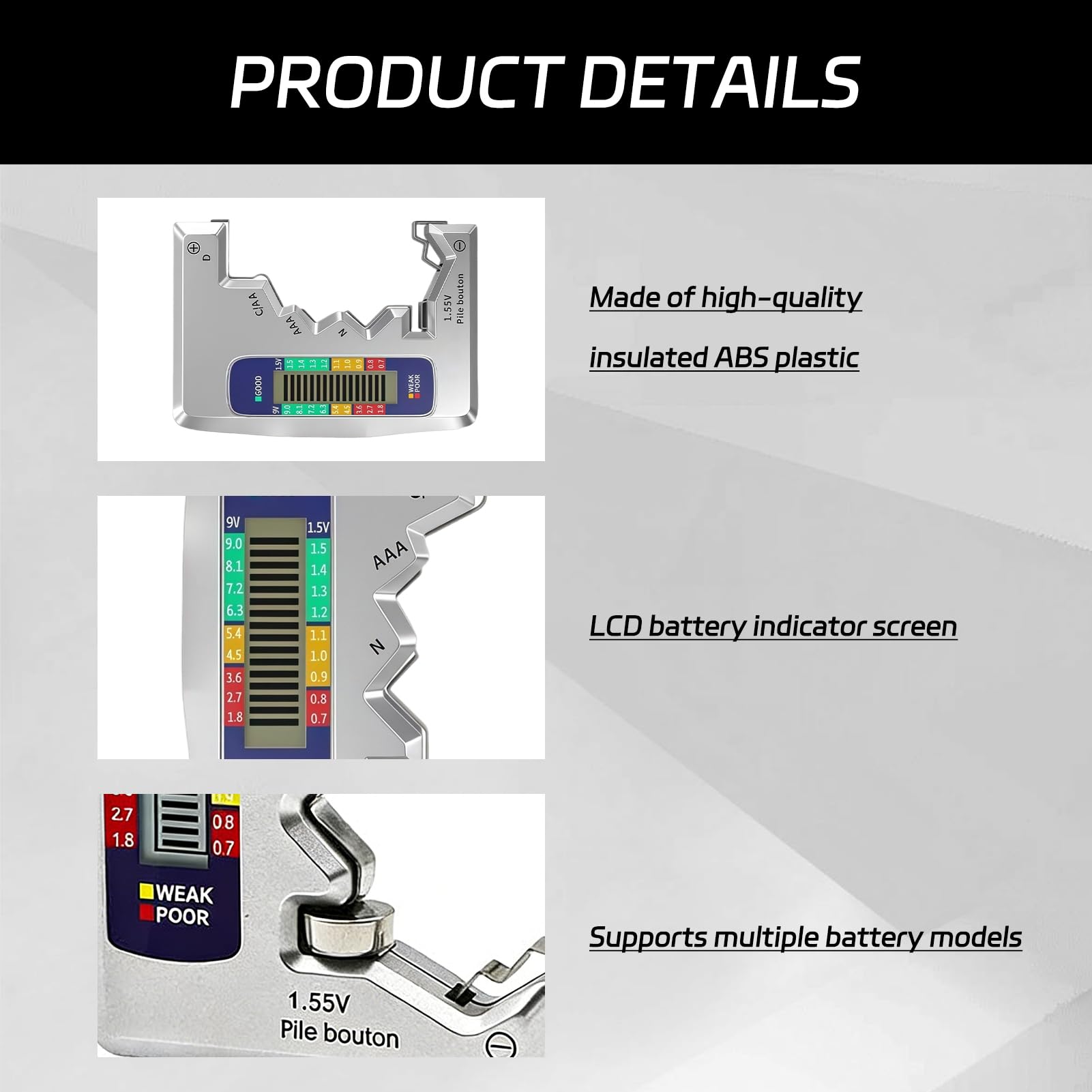Universal Battery Tester pour Piles AA AAA C D N 9V 1.5V