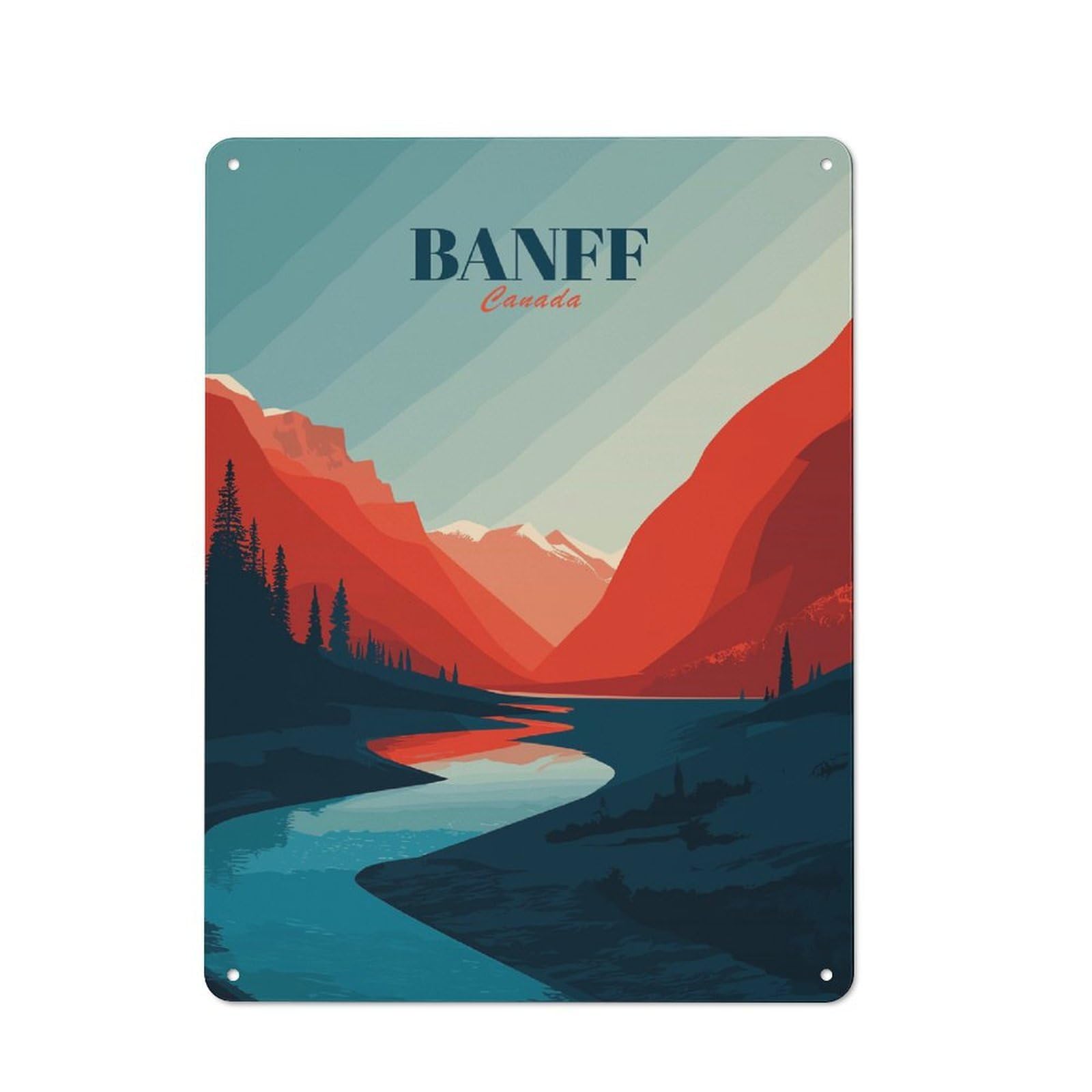 Junmoney Style-4 Banff Canada Landscape Illustration Rustic Tin Sign 40X30cm For Living Room Wall, Suited To Home Wall Decor Collectors
