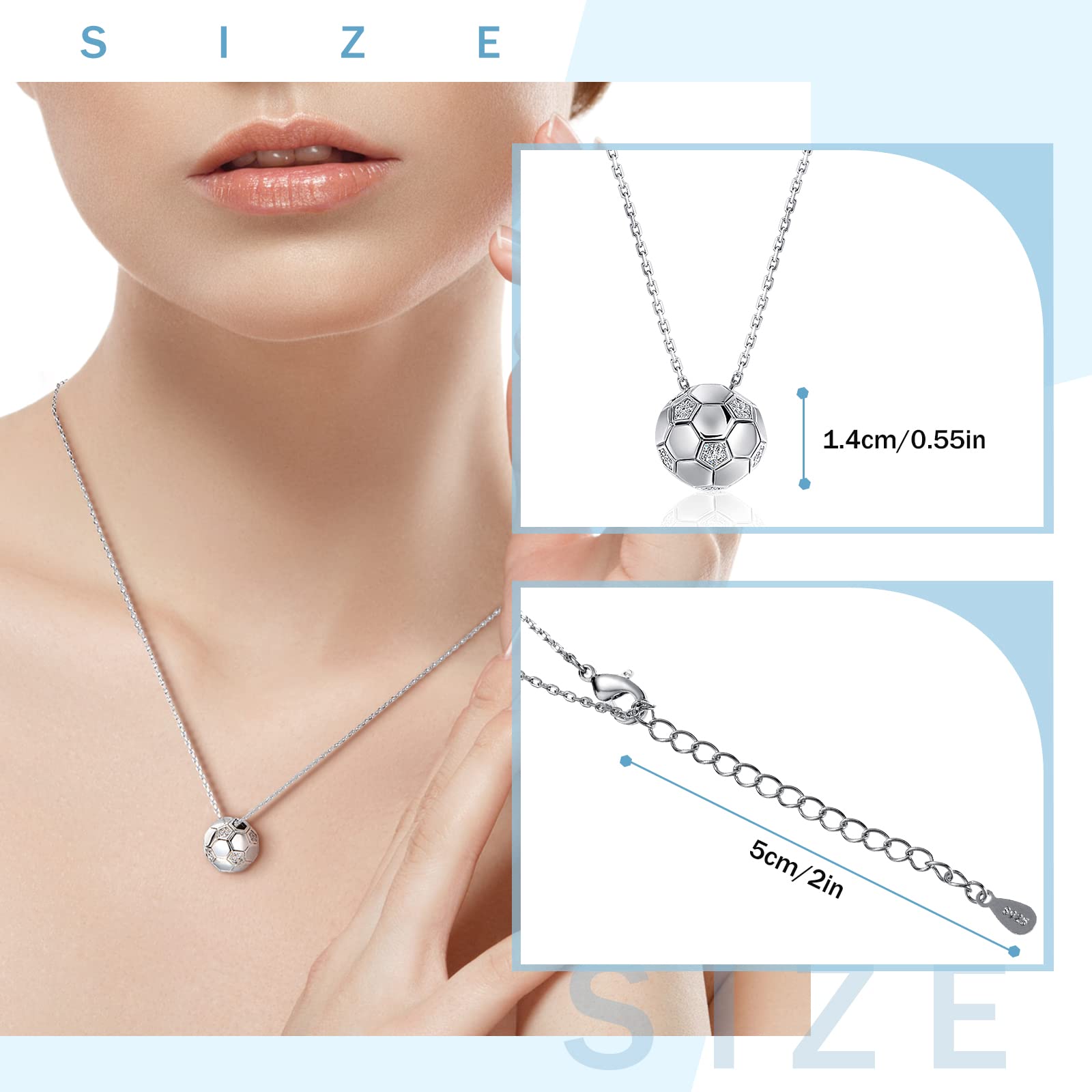 Patelai Collar de Fútbol Colgante de Balón Grabado con Dije de Pelota de Cadena con Diamantes de Imitación para Mujeres Hombres Niñas Niños (Plata)