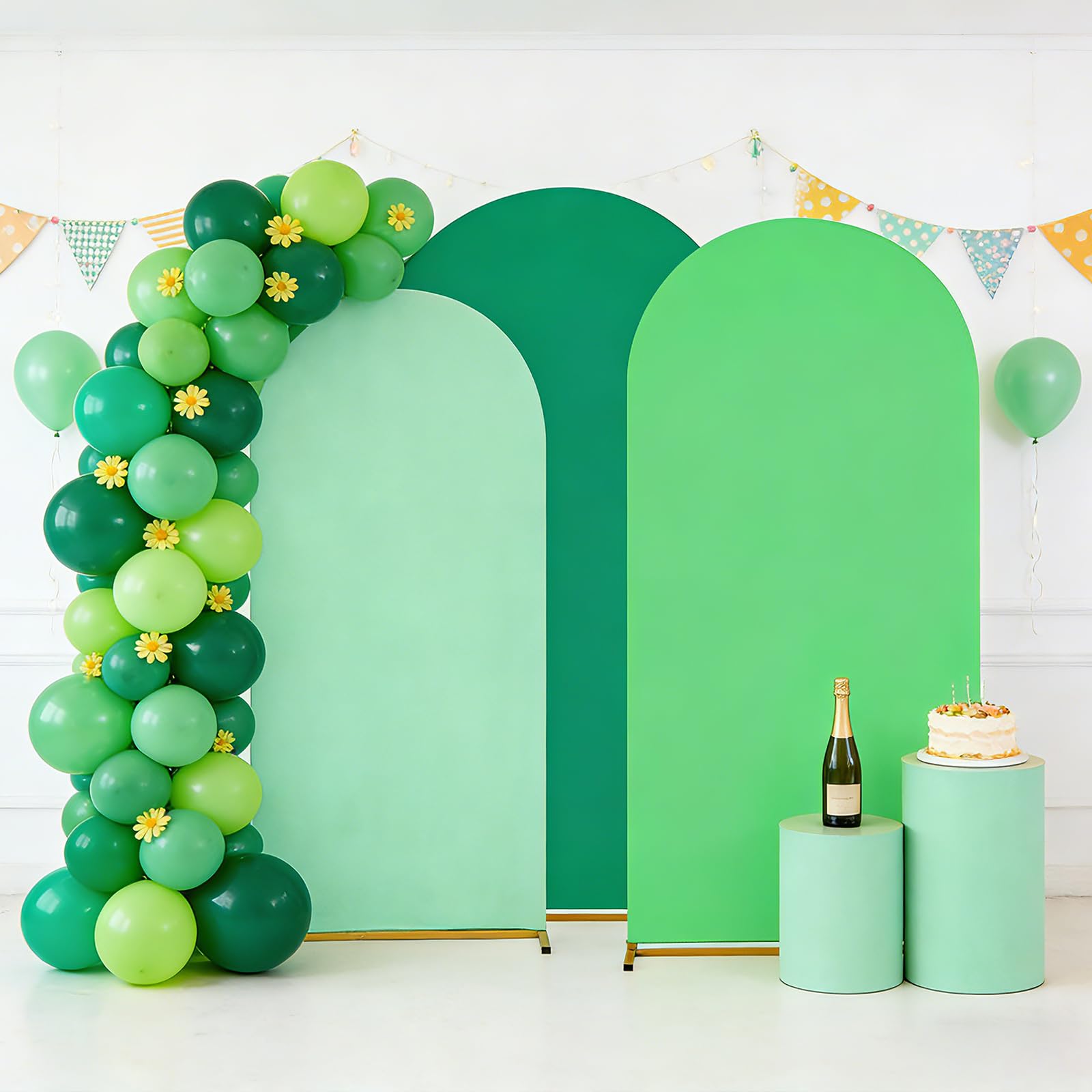 Green Arch Backdrop Covers Double-Sided Set of 3 | 6FT 6.6FT 7.2FT Spandex Fitted Arch Wall Stretchy Backdrop Covers for Outdoor Birthday Party Stand Decorations