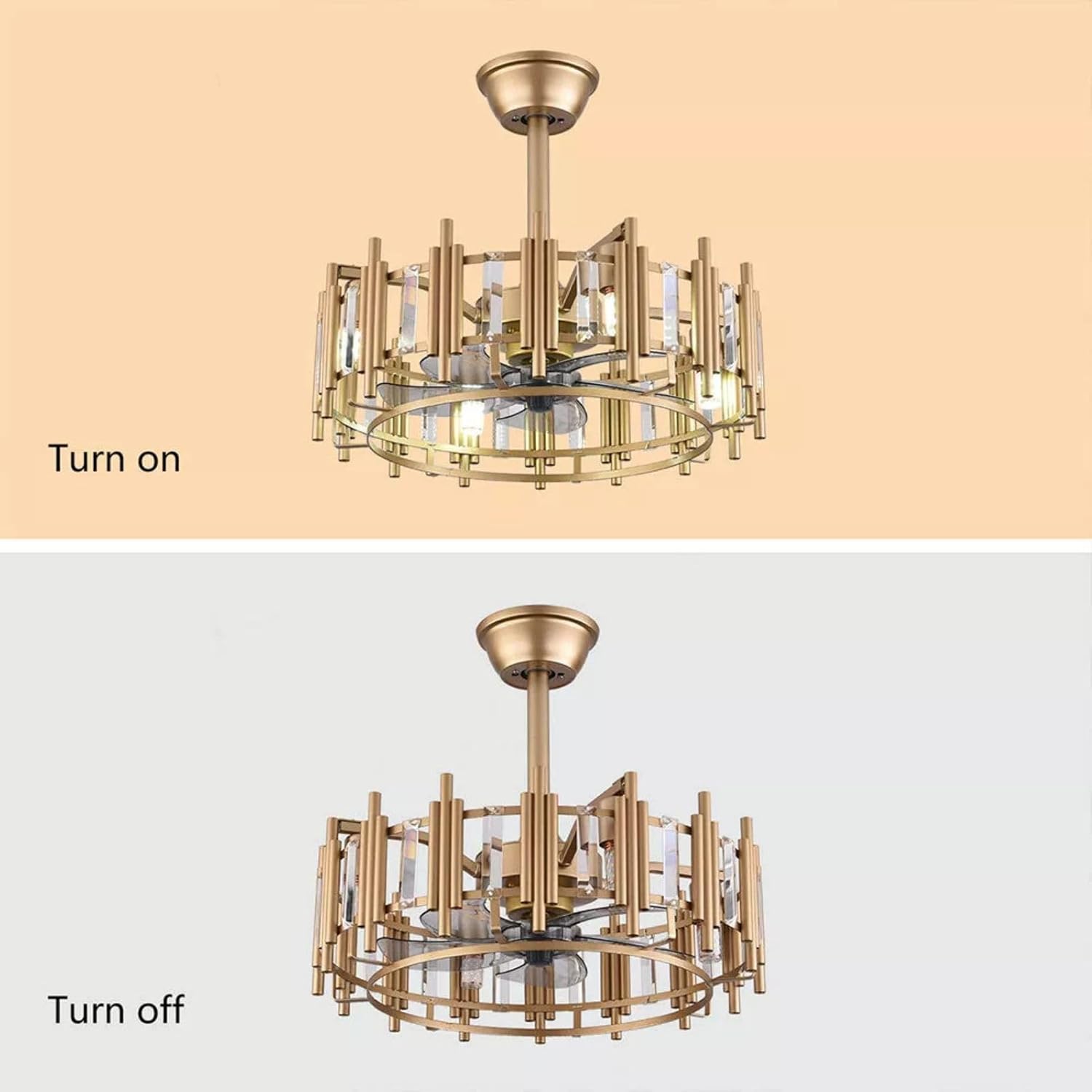 Ceiling Fan Light with Remote Fans Lights for Bedroom 3Speed Caged 20Inch Modern Luxury Bladeless Chandeliers Low Noise & Smart Timing Function Retro Metal for Living Room Bedroom Study