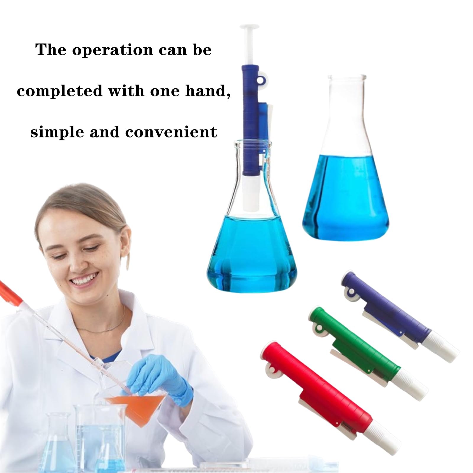 3 bombas de pipeta profesionales de plástico con cuentagotas para investigación de laboratorio (2 ml azul, 10 ml verde, 25 ml rojo)