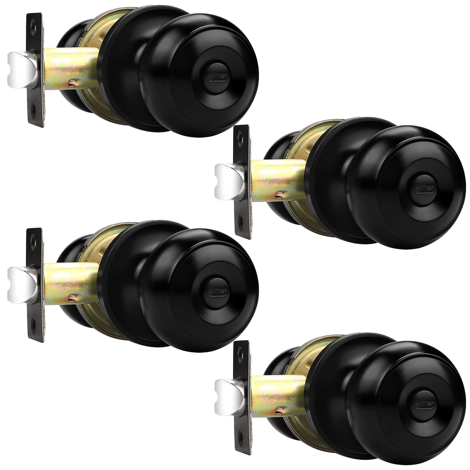 Probrico Black Door Knobs, Privacy Door Knob for Bathroom Bedroom, Interior Door Knob with Thumb Turning Locking Button, 4 Pack