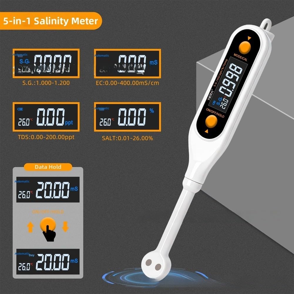 Medidor de salinidad, probador digital 5 en 1 para líquidos, medidas para temperatura SG, pantalla LCD de retroiluminación para cocina, preparación de cerveza