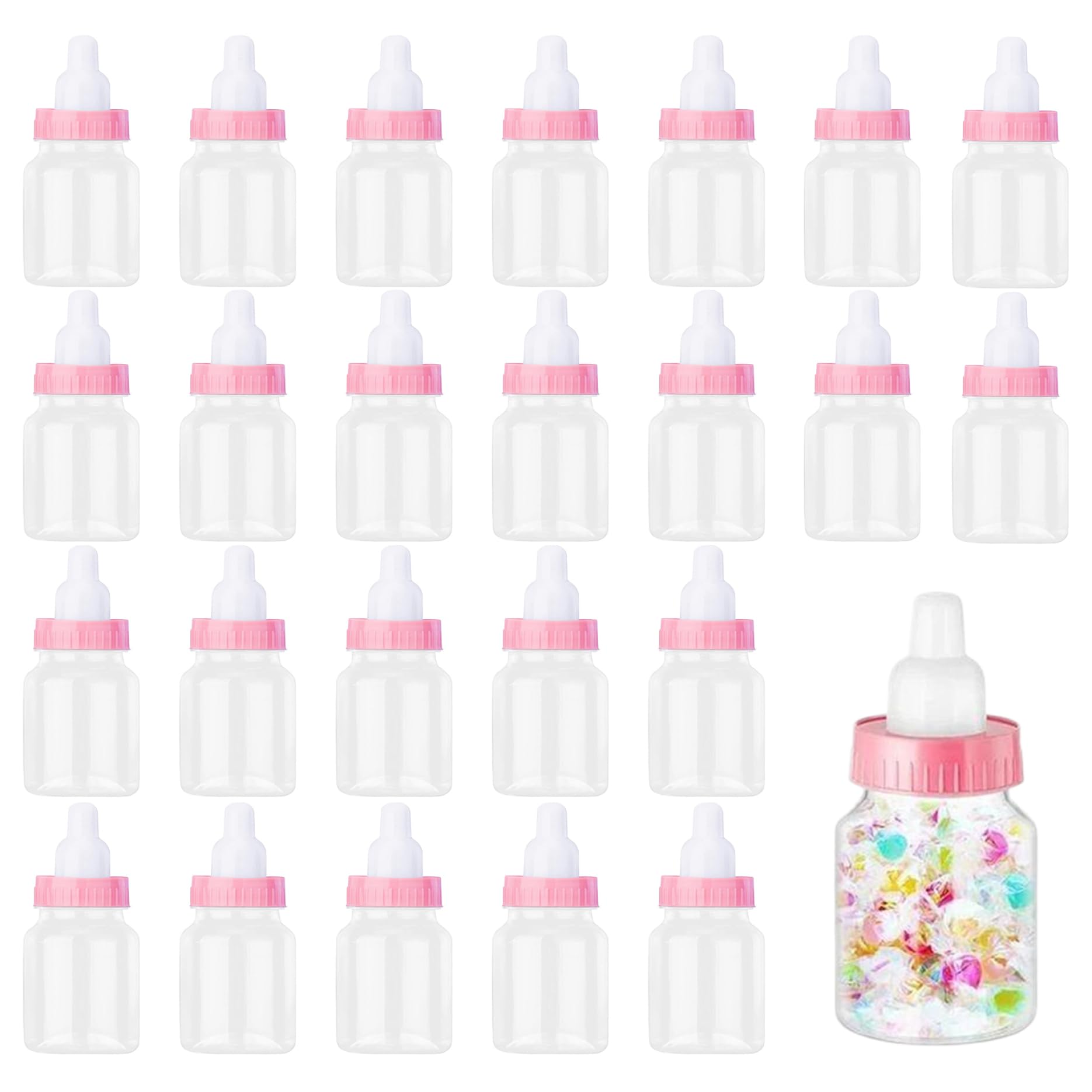 Takingup 24Pcs Mini Baby Bottle Cwithy Containers, Fillable Clear Plastic Bottles for Boy Girl Newborn Baptism Party Decor, Baby Bottle Cwithy