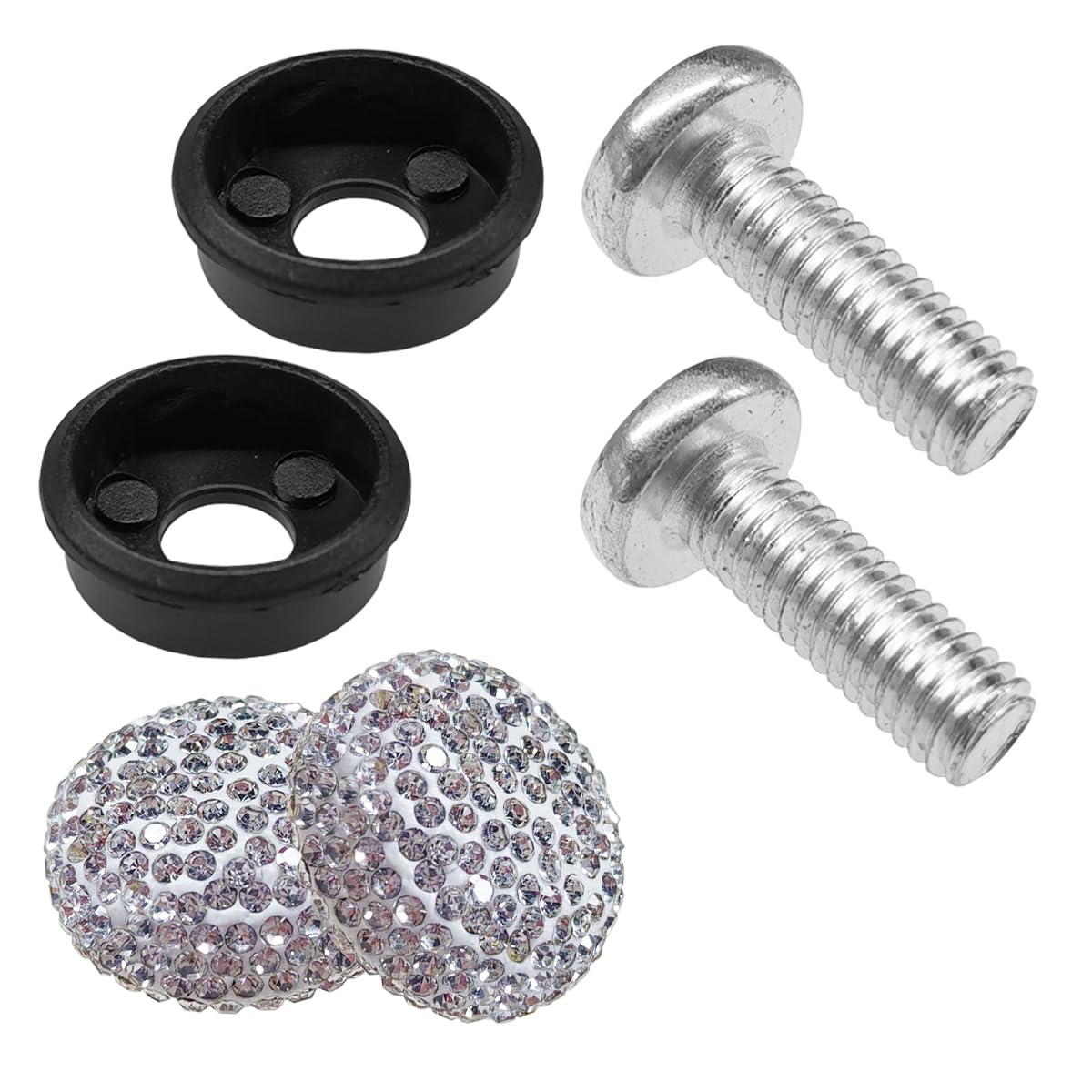 2PCS Bling Car License Plate Screws and Caps Kit, White