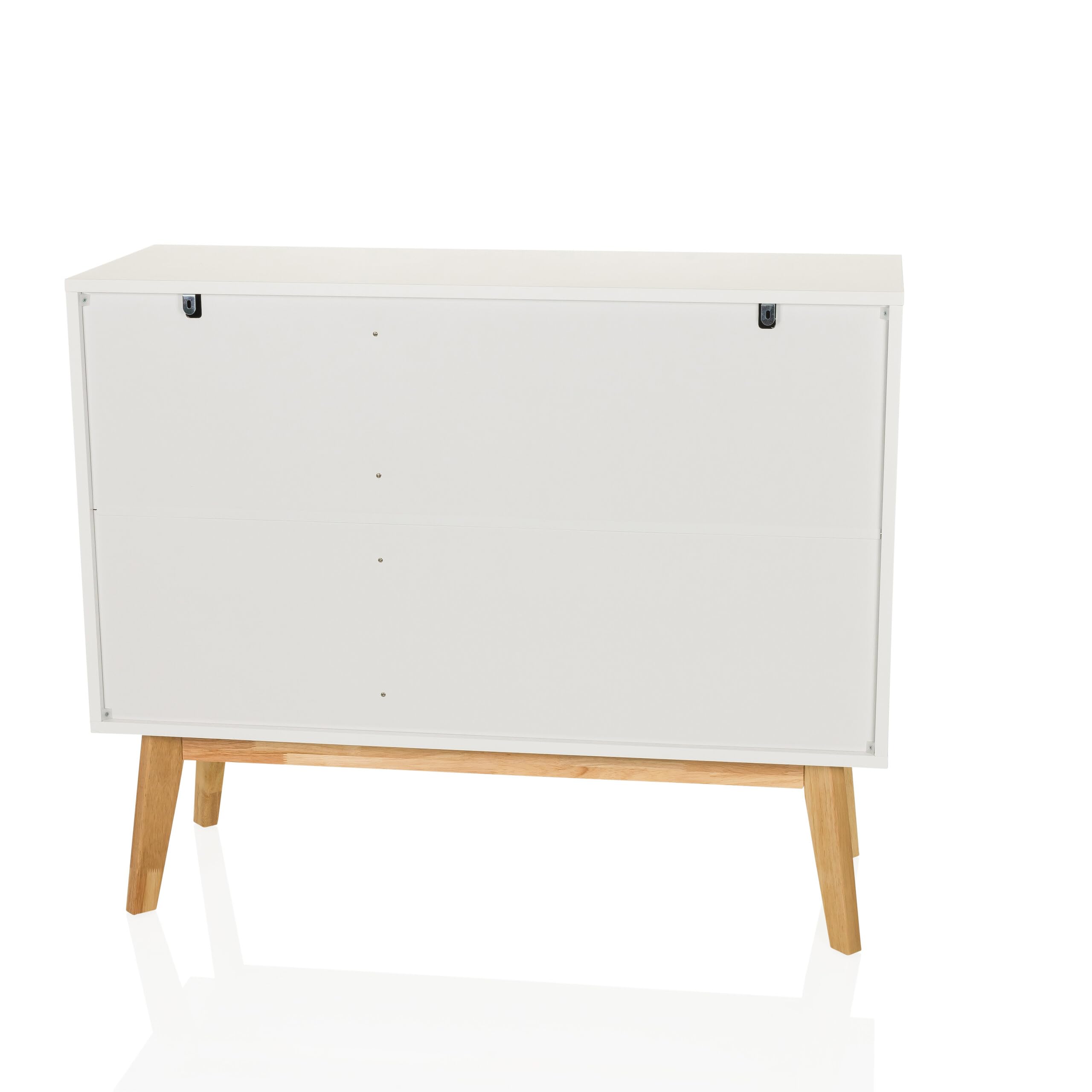 Cassettiera con 3 cassetti, 2 ante TAROLO I Credenza in stile scandinavo, chiusura ammortizzata, design senza maniglie, mobile con gambe in legno, bianco