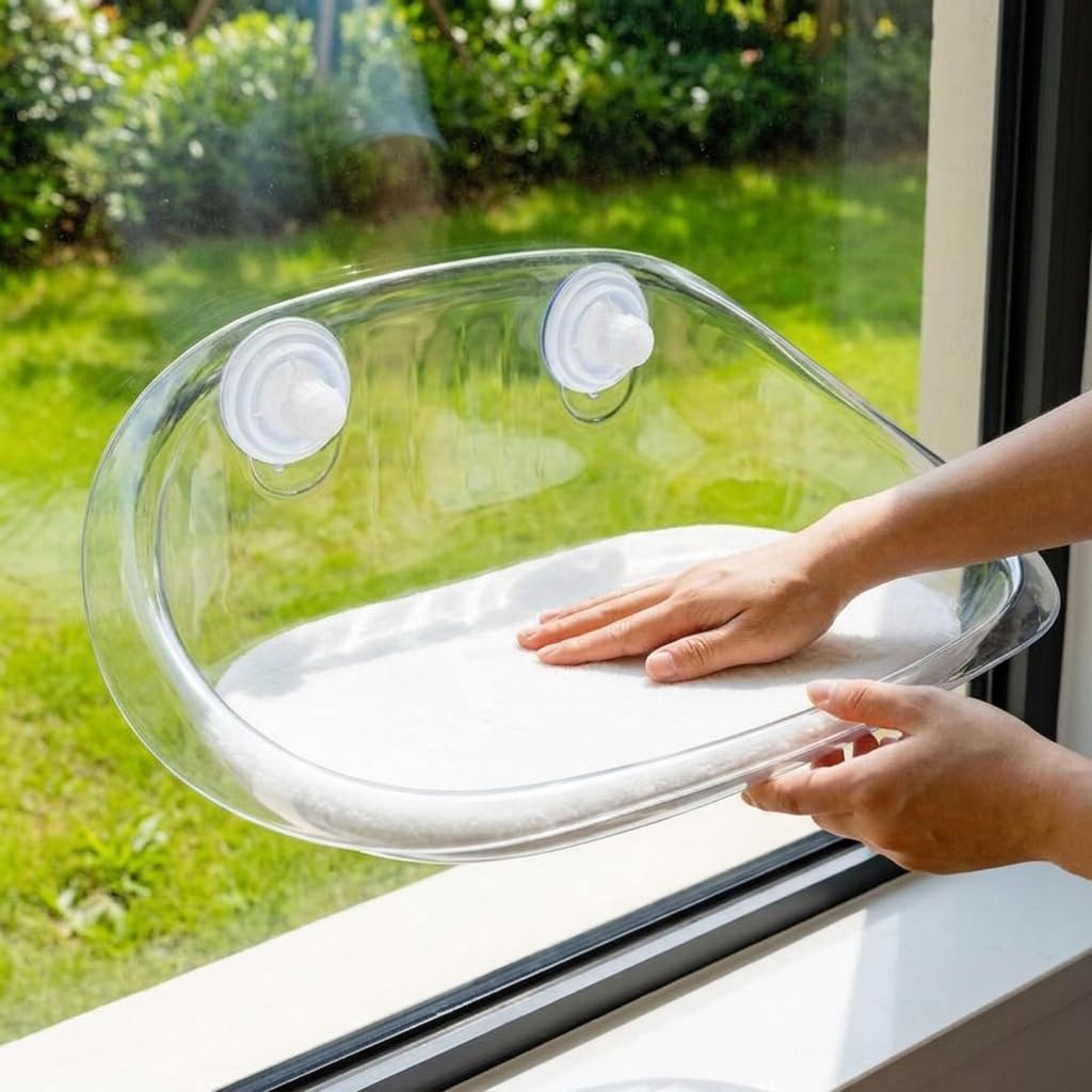 Hamac Fenêtre Chat Sûr Accessoires de Fenêtre Animaux Lit Suspendu Confort Plate-Forme Relaxation Chat AS Matériau Résistant Convenable pour Intérieur, Transparent Cristal