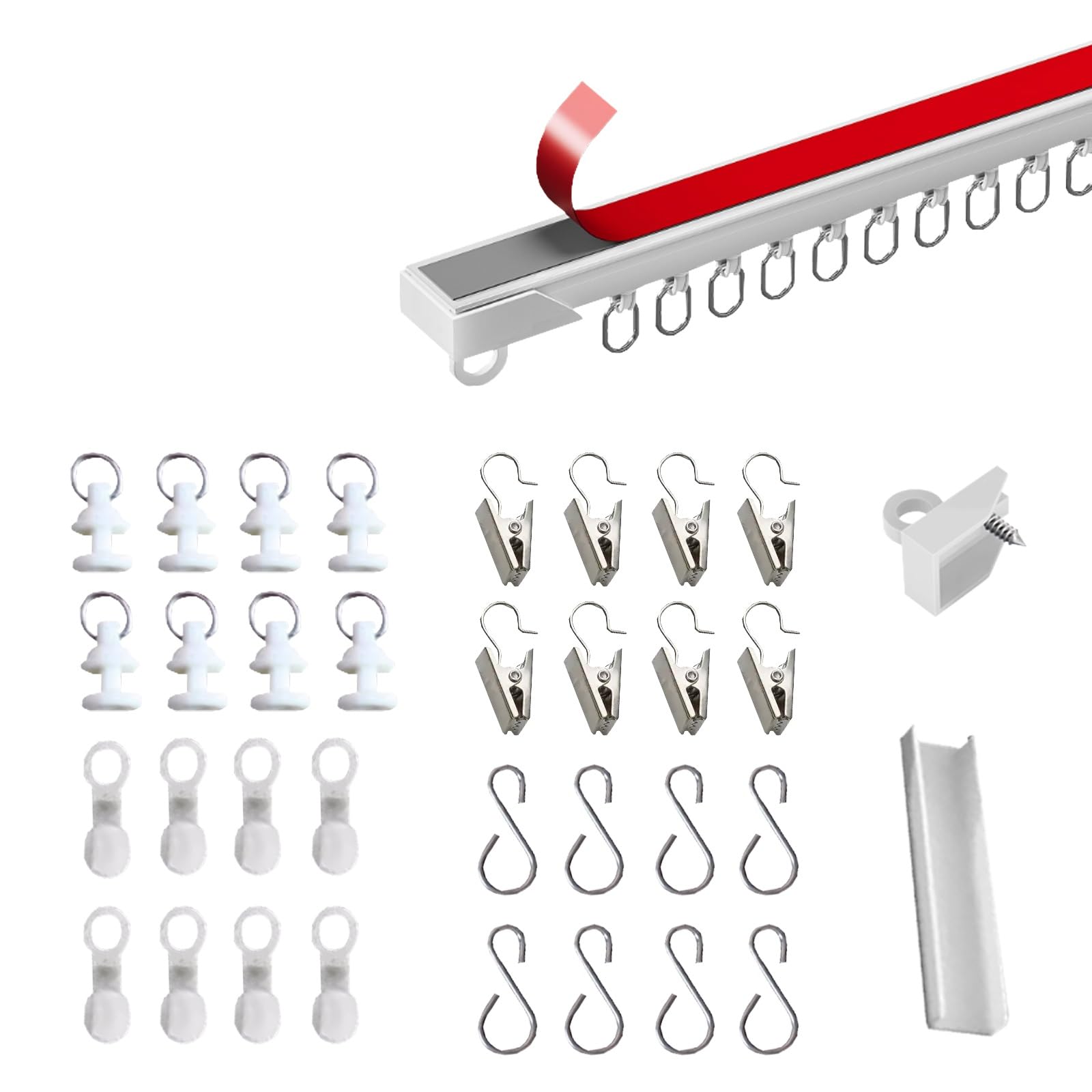 Binario autoadesivo senza fori per soffitto/parete, 50 cm 500 cm, bianco, include clip Hoo, ideale per camper/bagno liscio (460 cm)