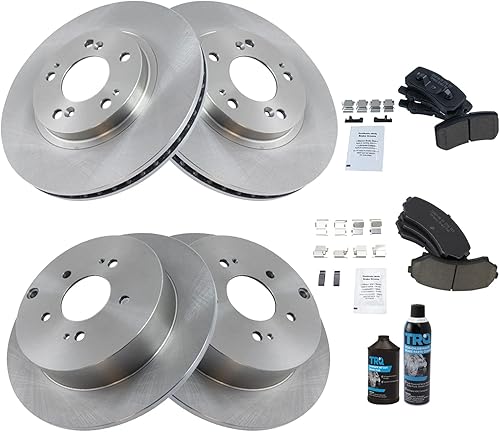 Miniatura 2 de TRQ Kit de pastillas de freno delanteras y traseras y rotores Kit de productos químicos de freno, pastillas de freno de cerámica compatible con