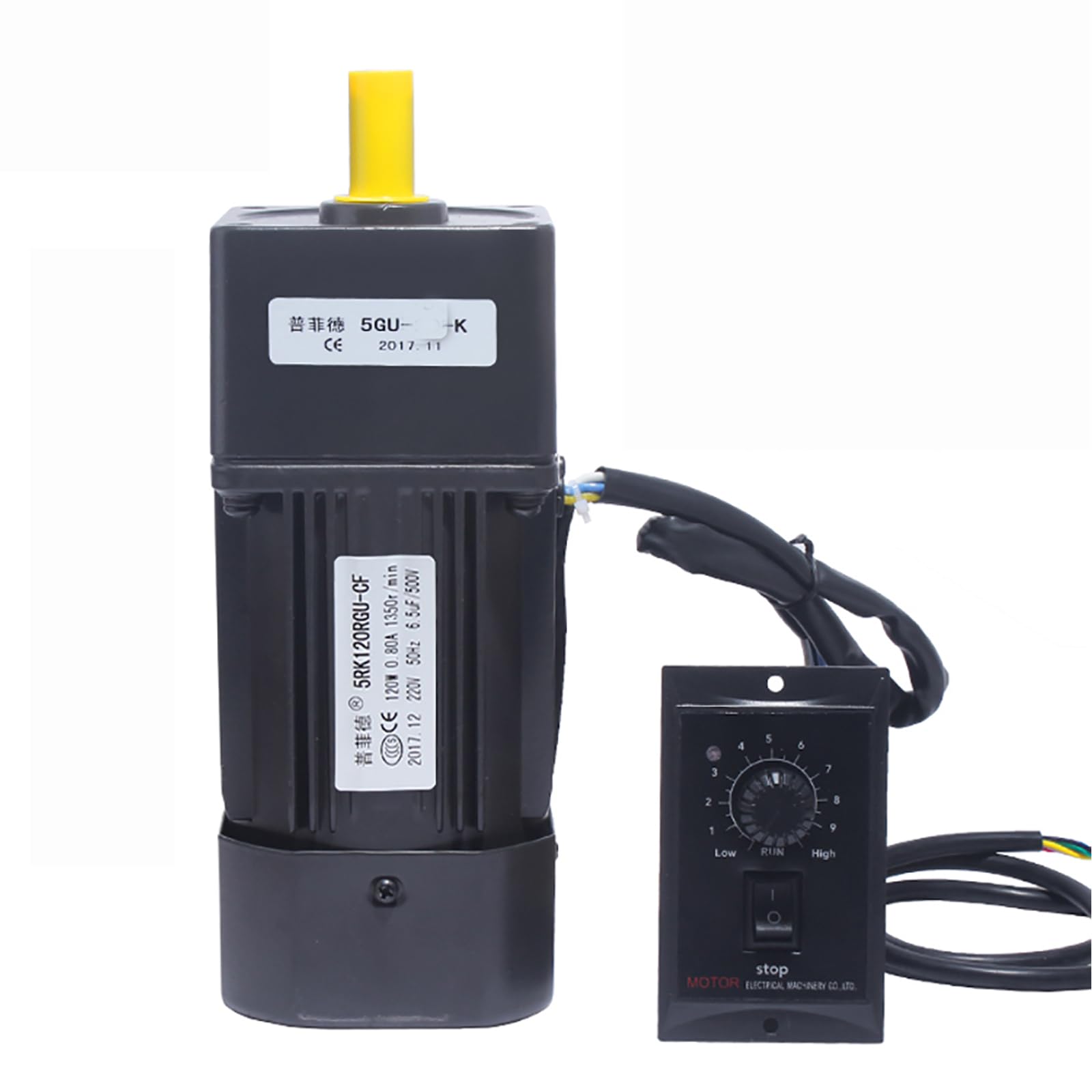 Toplionace Motor de Engranaje de CA de 220V y 120W, Motor de Velocidad Variable de Giro Hacia Adelante/Atrás con Controlador del Gobernador (0-4.5rpm)