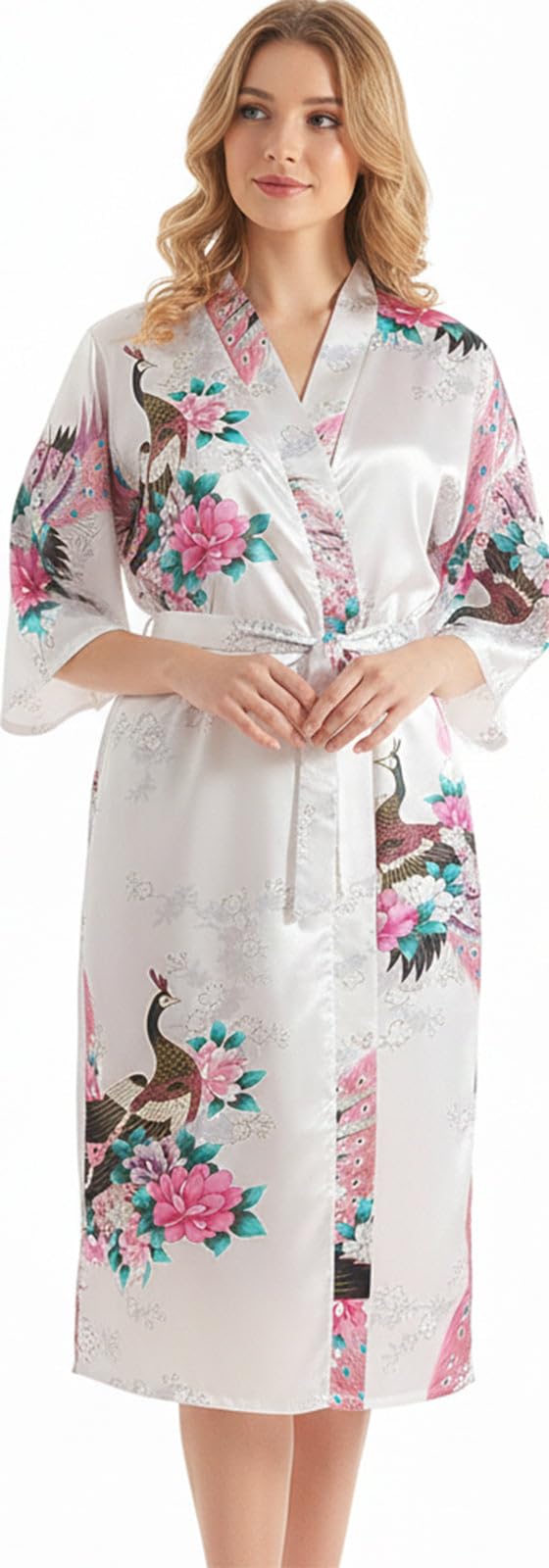 Trifolium Kimono Robe And Chemise Silky Peacock Satin Nightgown Bathrobe Wedding Negligee Nightdress — view 37