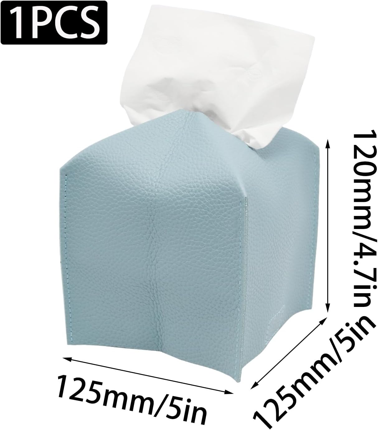 Blue Tissue Box Cover 5 Inch PU Leather Cube Tissue Box Cover image 2