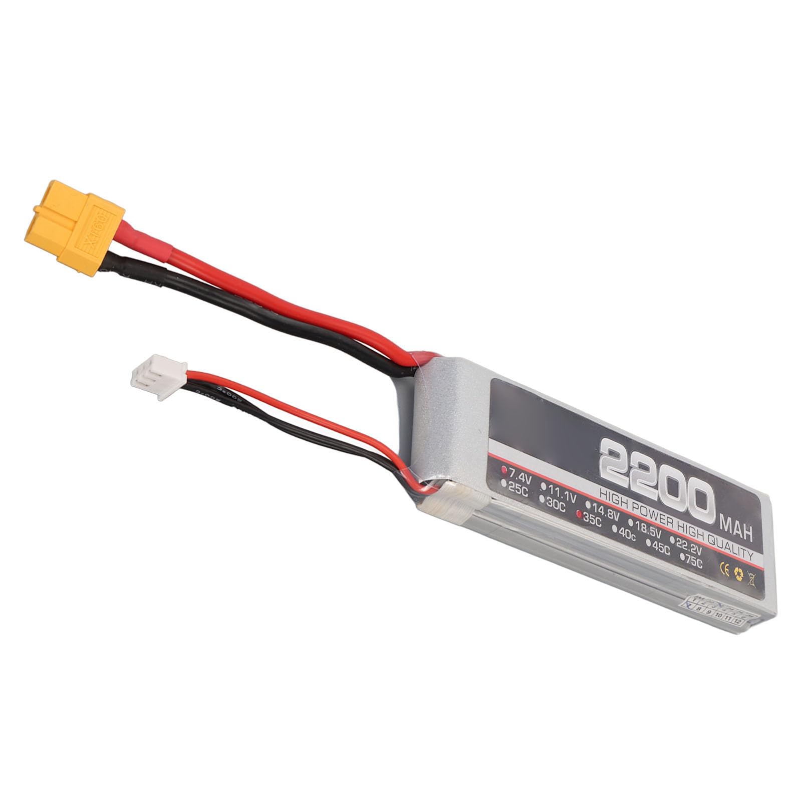 1 Pc RC Airplane Battery, LiPo Battery, 7.4V 2S 2200mAh 35C RC Airplane High Rate Lithium Battery with XH Balance Head for Replacement (XT60 Plug)