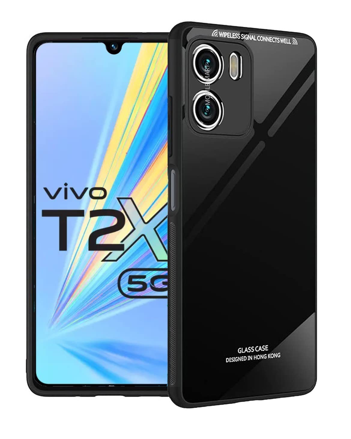 Mobile Mart Glass Back Case with Shockproof TPU Bumper Back Case Cover for Vivo T2x 5G, Vivo Y56 5G, Vivo Y16 - (Black) (B0C6V1TGZ8) Amazon Price History, Amazon Price Tracker