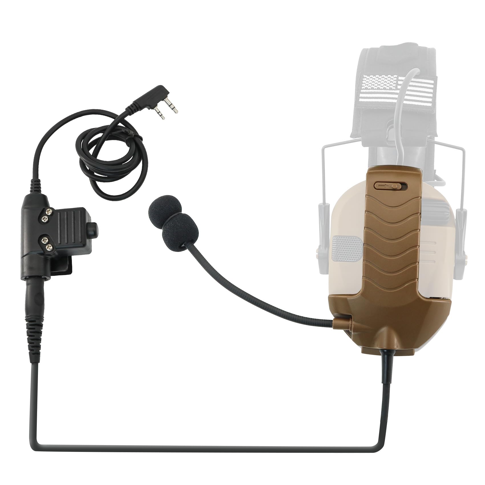 TSVISIONCORE Microphone & PTT for Walkerrazor Noise Cancelling Headphones Airsoft (Coyote Brown)