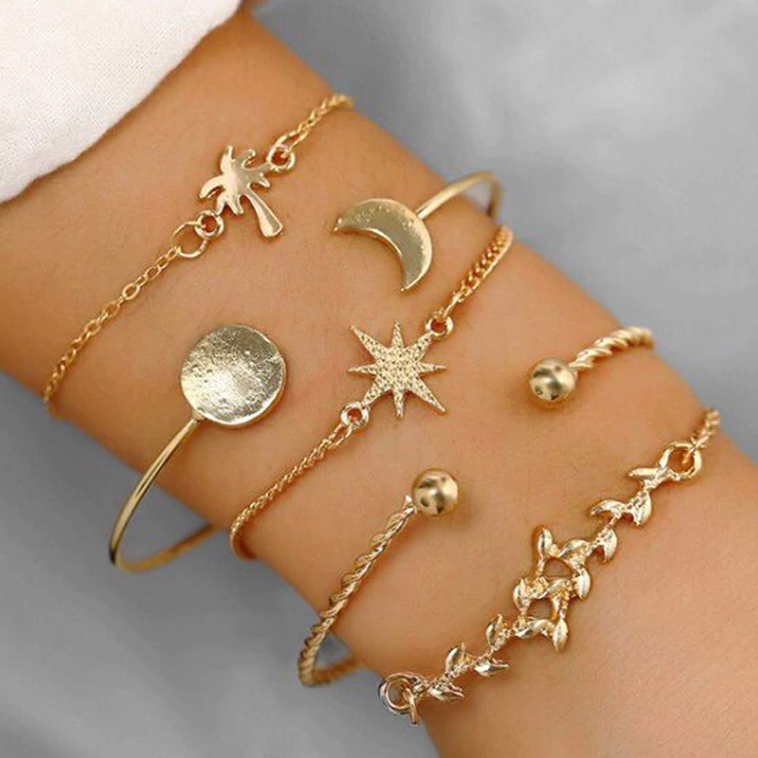5 Plated Boho Bracelets Set