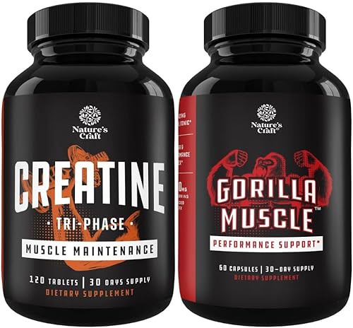 Paquete de píldoras de creatina trifásica de 0.18 oz y refuerzo de prueba de fuerza extra para hombres, ganador de masa muscular y recuperación