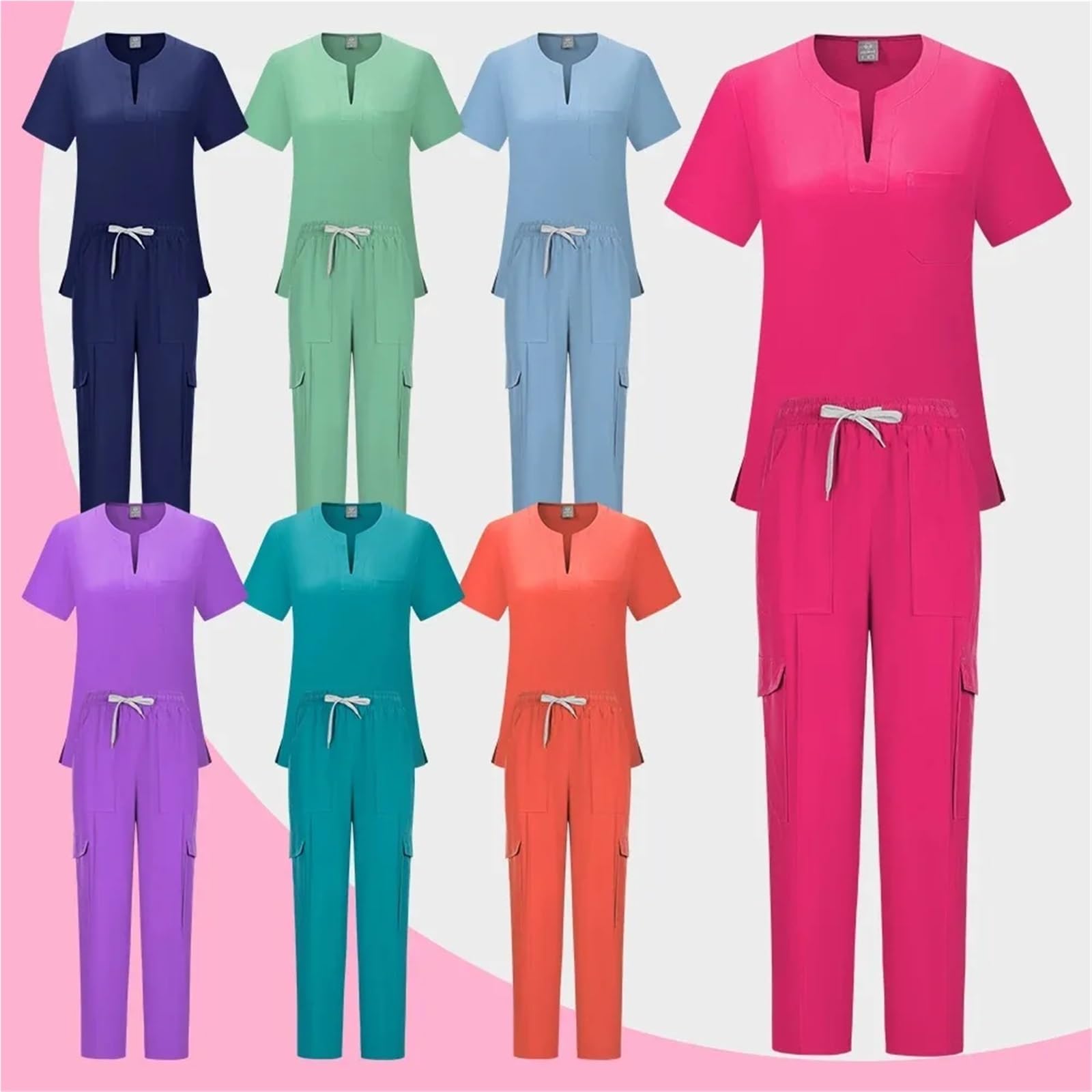 Divise per Il Personale di Assistenza Uniforme da Medico, Camice, Pantaloni, Manica Corta, Set Ospedale, Donna, Negozio di Animali