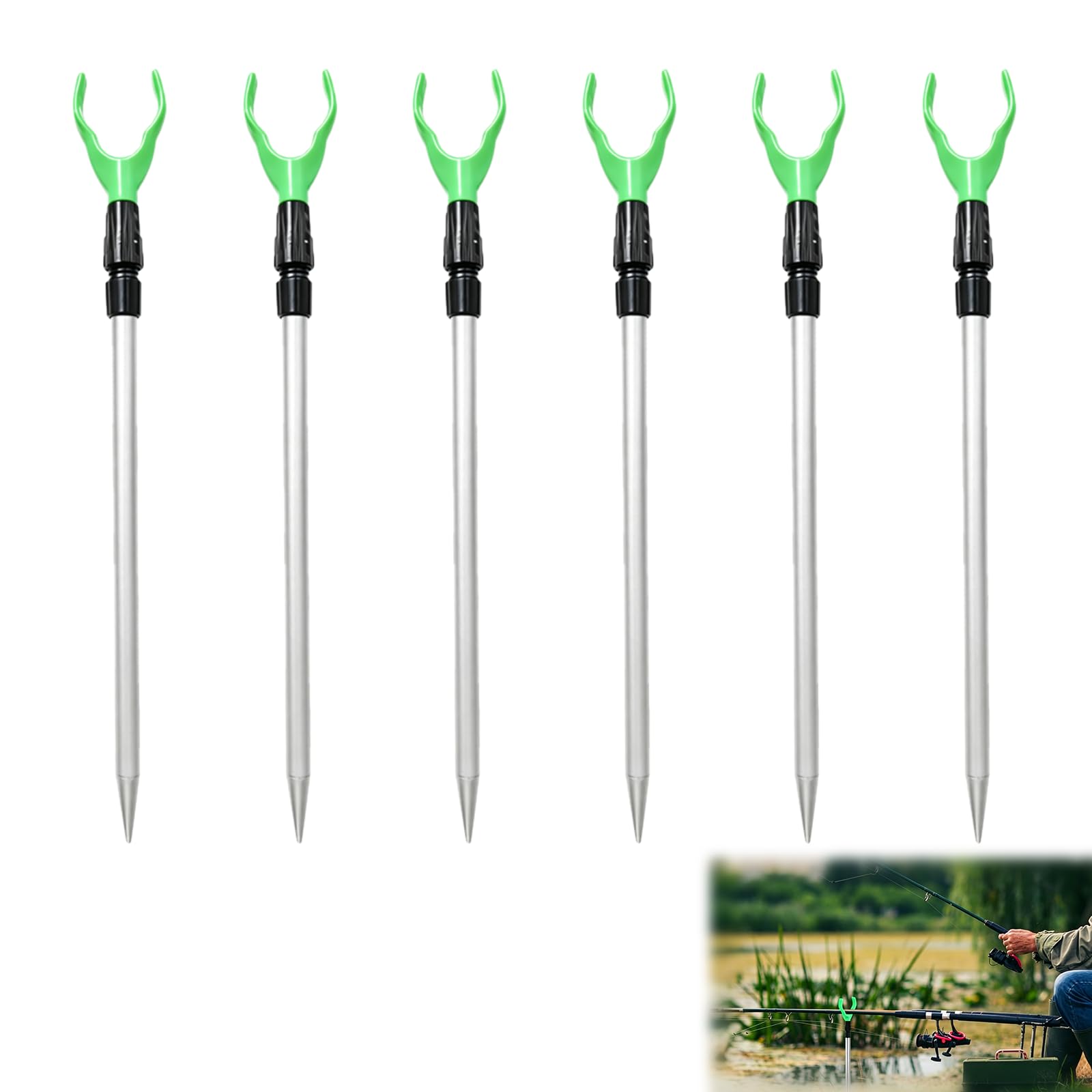 Thhiit 6 Pcs Fishing Rod Rest Set, 35 to 50cm Adjustable Bank Sticks Holders, Stand Rests with Ground Stakes for Sea Lake River Angling