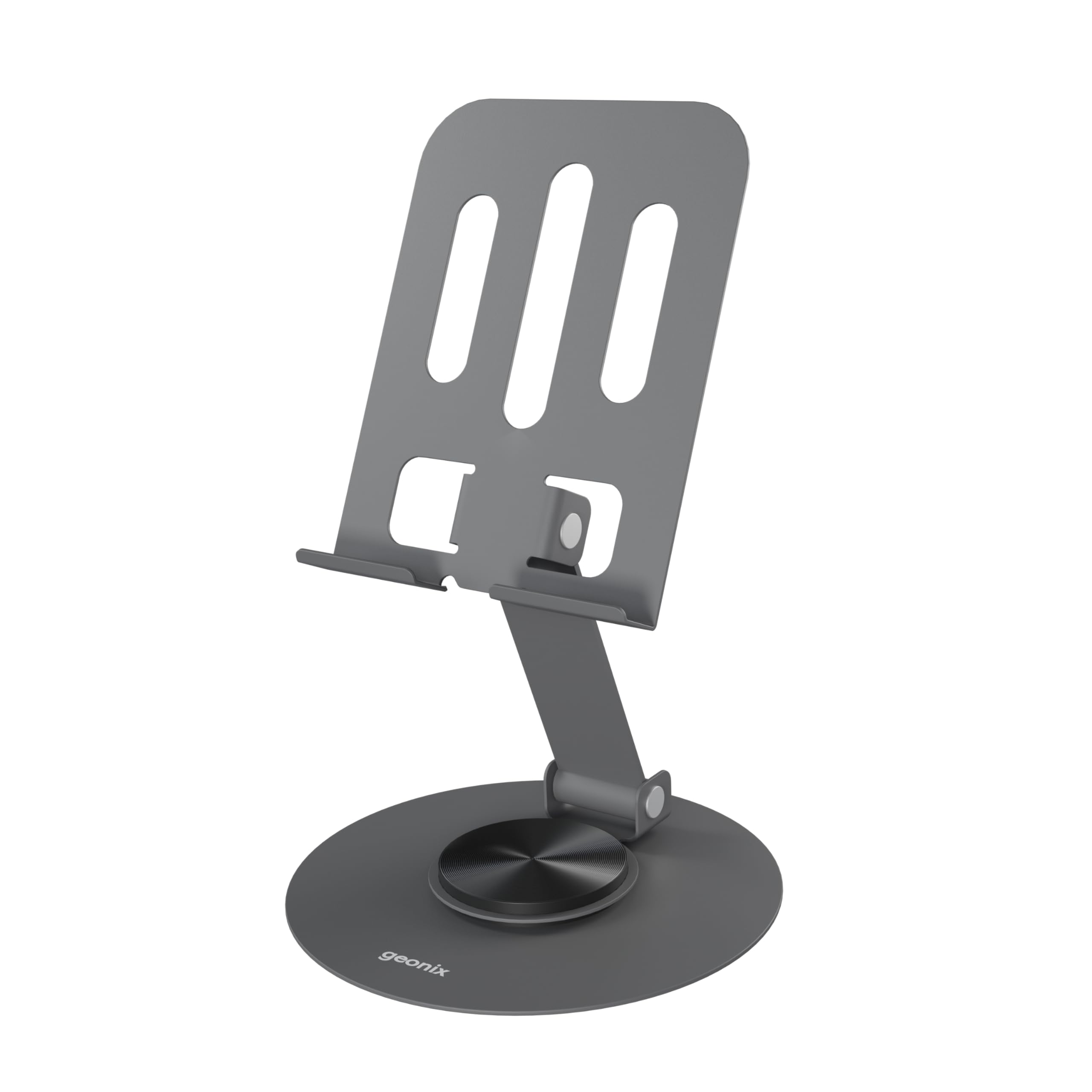 Geonix Trek M3 360° Rotatable & Foldable Mobile Phone Stand – Metallic, Adjustable Height & Angle, Universal Holder for Smartphones & Tablets (Grey)-image-14