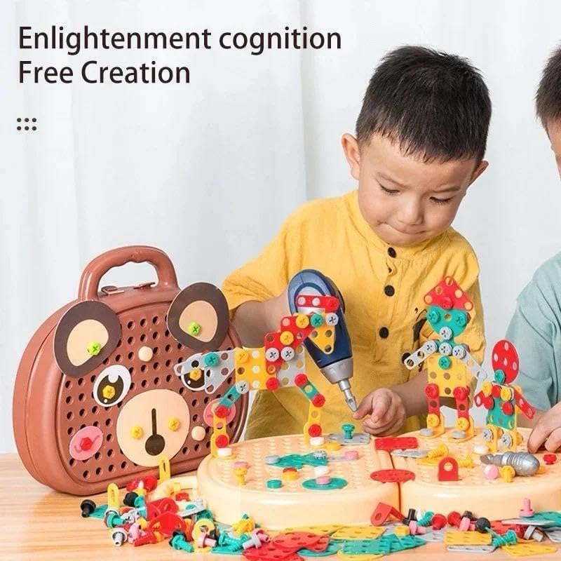 Image of Creative Toolbox with Toys Electric Drill Screwdriver Tool Set Creative Mosaic Puzzle Toy - 203 Pieces Electric Drill Toy & Rainbow Fasteners, STEM Building Set for Kids 3+ Years Old (Multicolor)