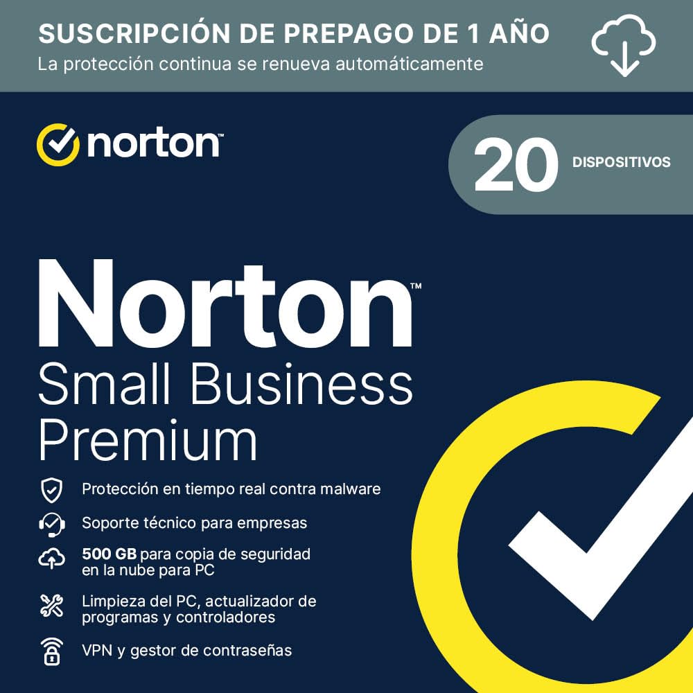 Norton Small Business Premium 20 dispositivos 12 meses renovación automática Descarga digital
