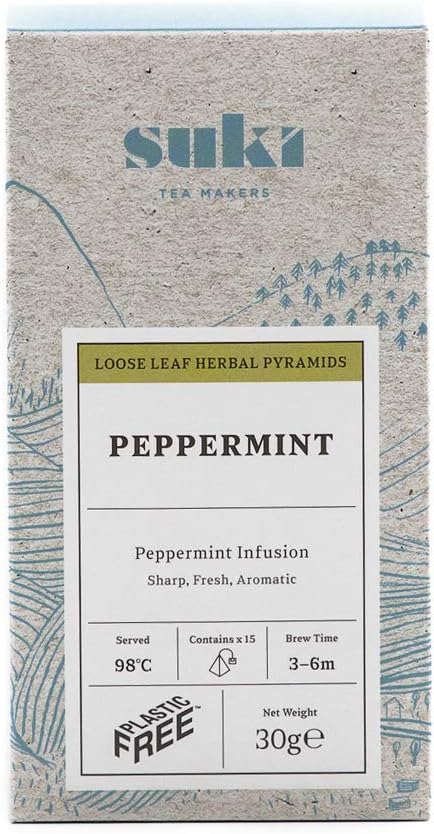 Suki Tea Peppermint Tea - Pack of 15 Pyramid Tea Bags - 100 percent Peppermint Leaves - Mint Tea - Fresh and Sharp - Great Taste - Brews in 3-6 Minutes