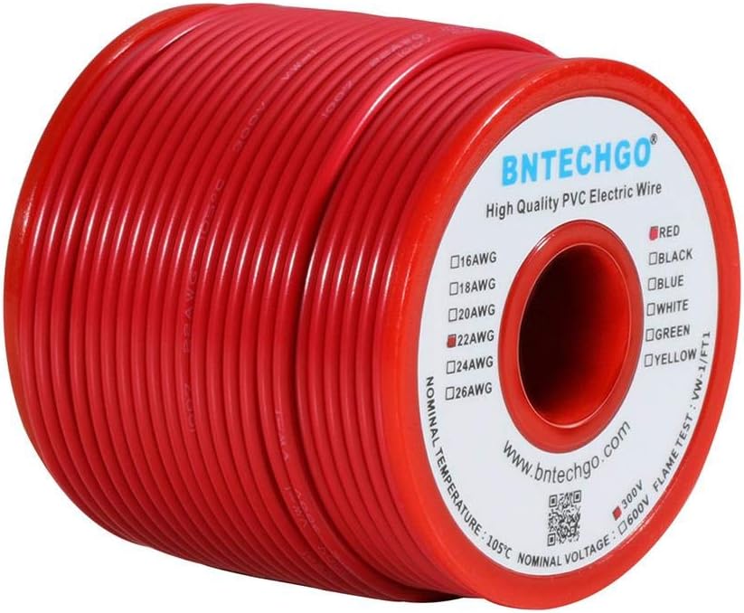 BNTECHGO 18 Gauge PVC 1007 Solid Electric Wire Red and Black Each 100 ft 18 AWG 1007 Hook Up Tinned Copper Wire