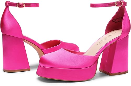 Miniatura 4 de DREAM PAIRS Zapatos de tacón alto con plataforma gruesa para mujer, puntera cerrada, correa en el tobillo, para boda, fiesta, zapatos de tacón