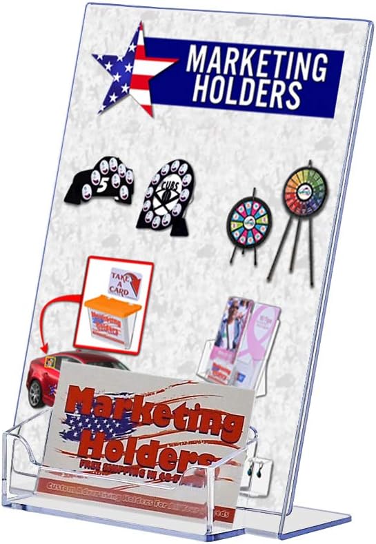 40 Pack Acrylic Sign Holder 5" x 7" with 3.5" x 2" Business Card Pocket Slanted Side Load Clear Countertop Display for Signage in Lobbies Retail Stores Hotels and Doctors Offices by Marketing Holders