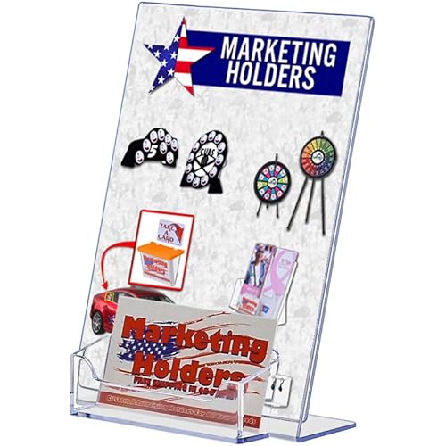 Marketing Holders 2 Pack Acrylic Sign Holder 5" x 7" with 3.5" x 2" Business Card Pocket Slanted Side Load Clear Countertop Display for Signage in Lobbies Retail Stores Hotels and Doctors Offices