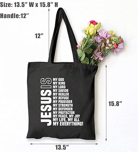 Miniatura 6 de Bolsa de lona cristiana con texto en inglés Jesus is My Everything para mujer, divertida bolsa de compras reutilizable con versículo bíblico