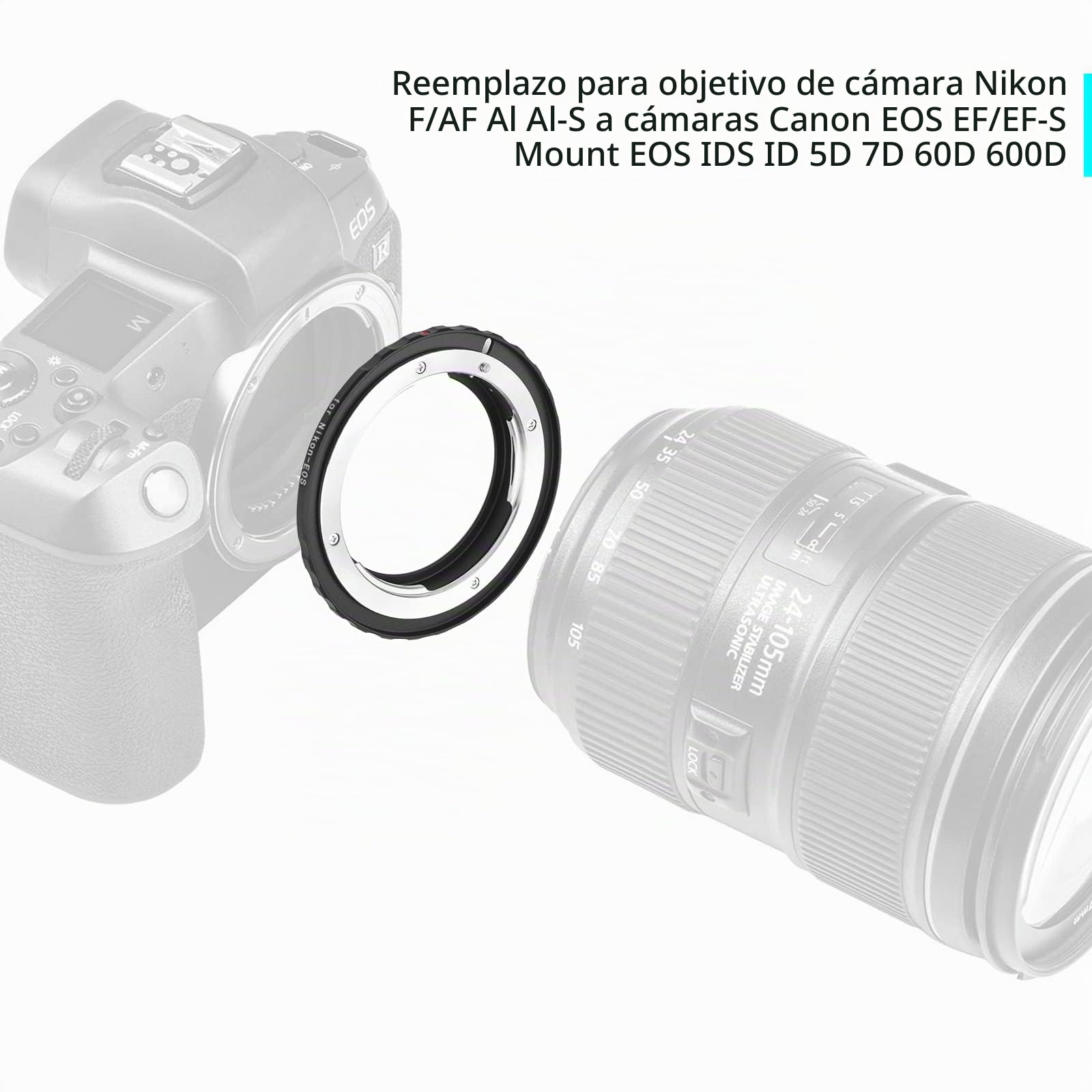 Andoer Nikon-EOS Anillo adaptador de lente de cámara con enfoque infinito de repuesto para lente de cámara Nikon F/AF AI AI-S a Canon EOS EF/EF-S Mount Cámaras EOS 1DS 1D 5D 7D 60D 600D