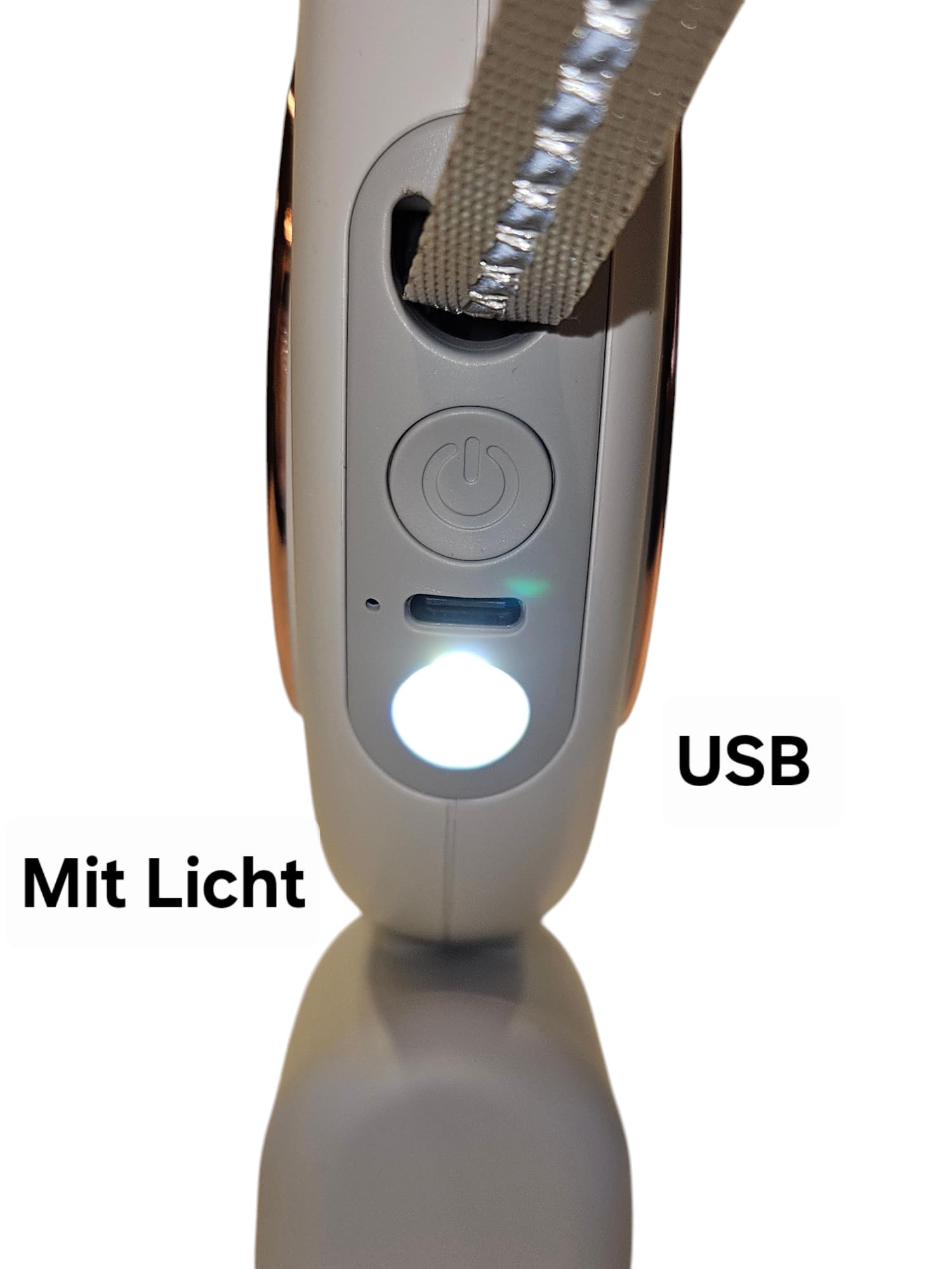 Hundeleine mit Licht LED,edel,elegant,3m, Kotbeutelhalter,Reflektoren bessere Sichtbarkeit, weiß/rosé Goldakzente, Leine zur Befestigung für freie Hände,Taschenlampe,bis 10kg,