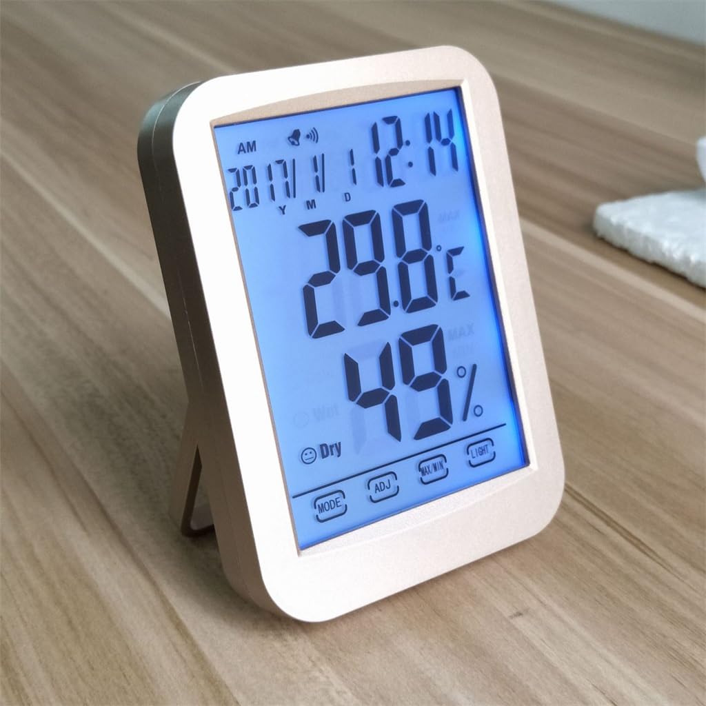 Misuratore Elettronico Di Temperatura E Umidità Touch Screen For Home Office, Termometro Digitale Con Orologio Luce Notturna