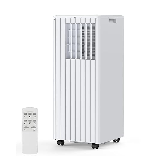 Portable Air Conditioner with 8,000 BTU Cooling Power – 3 Modes (Cool, Dehumidify, Fan) for Rooms Up to 350 Sq.Ft, Includes Remote, 24H Timer & Easy-Install Window Kit