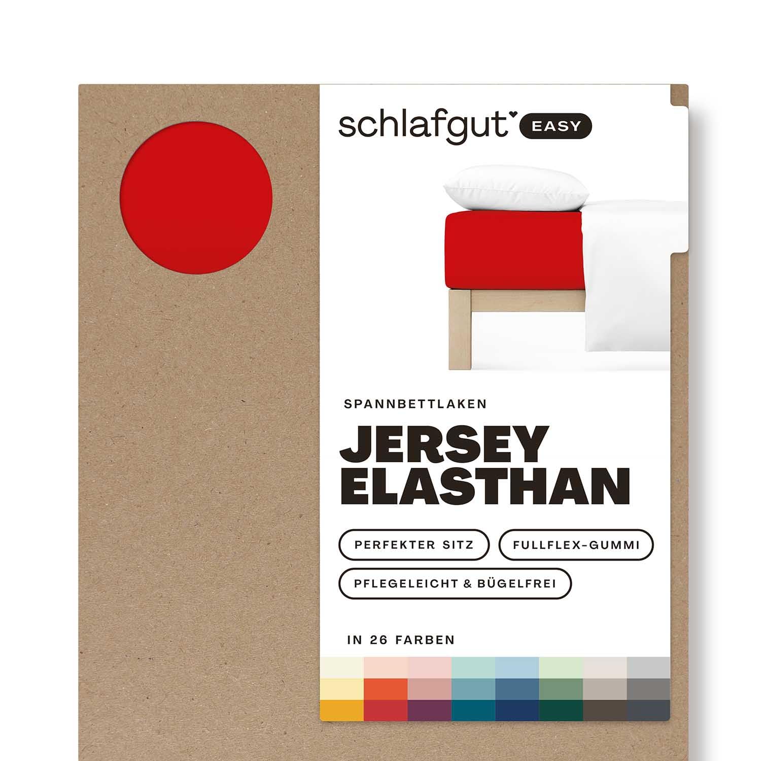 Schlafgut Easy Jersey Elasthan Spannbettlaken 180x200 bis 200x220 Red Deep, Spannbetttuch aus superweicher Baumwolle mit Elasthan