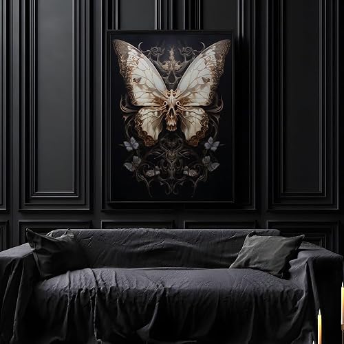 Miniatura 3 de Póster de polilla de esqueleto, arte de pared gótico para decoración del hogar, calavera y mariposa, lienzo decorativo de pared para niños y niñas,