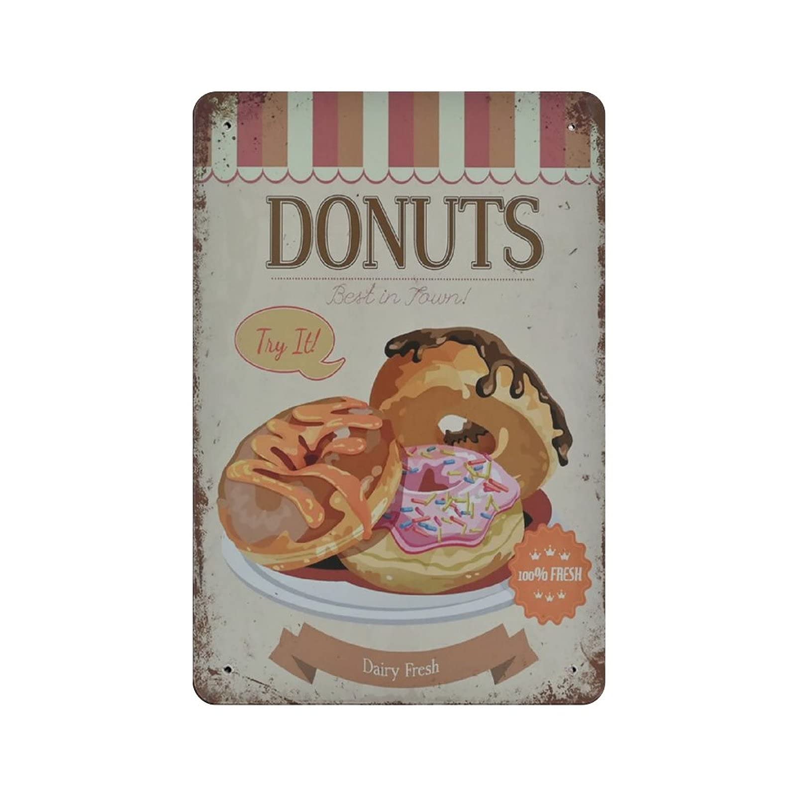 Metal Tin Sign Donut Try It Vintage Tin Poster Metal Sign Wall Decoration Country Kitchen Home Garage Decor 12"x8"