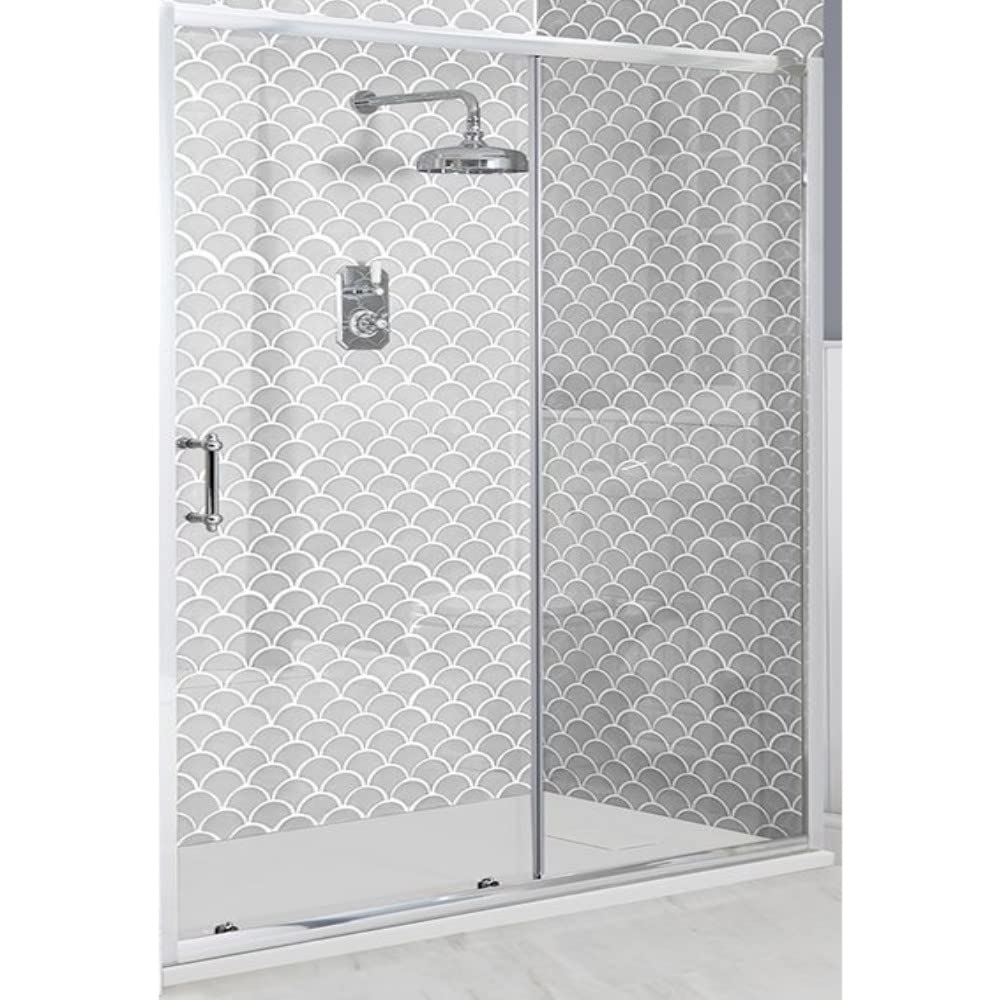 Milano Langley Chrome Recessed Sliding Door Shower Enclosure White Tray - 1700mm x 900mm