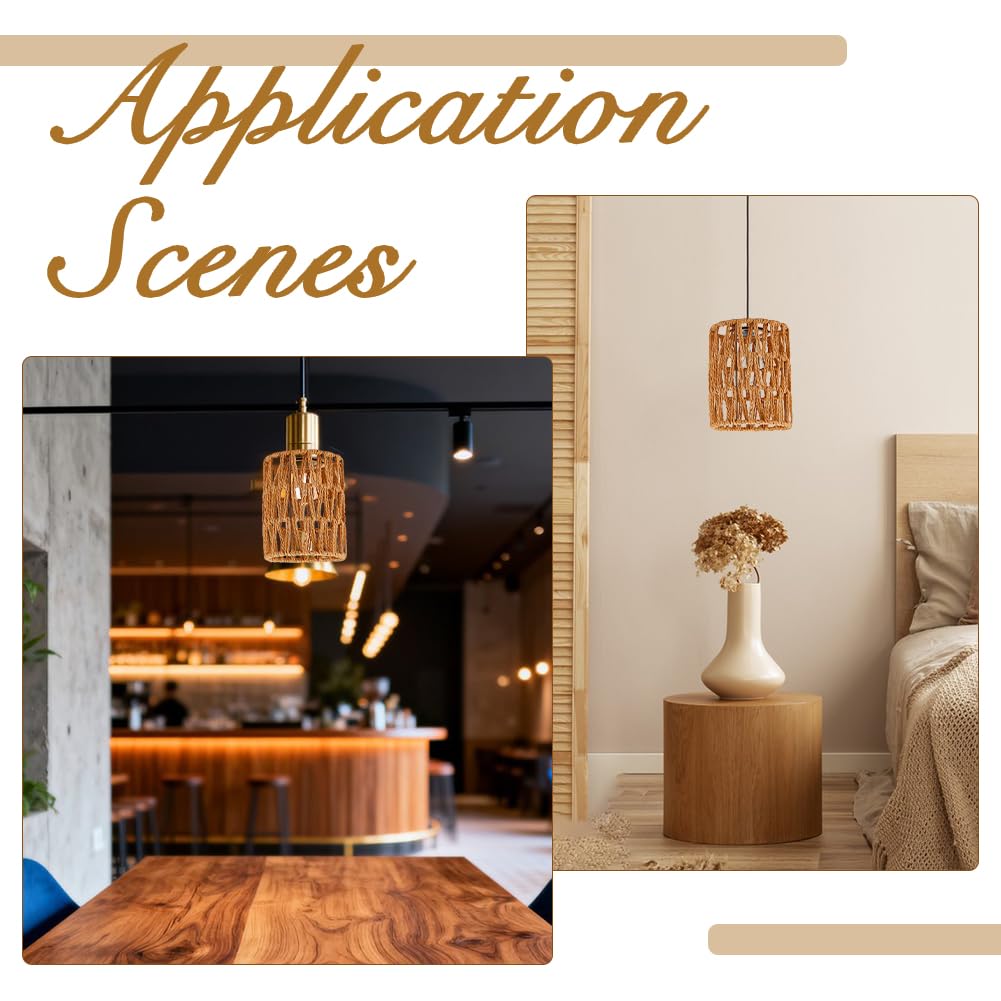 DICOSMETIC Set di 6 paralumi in rattan boho con mini lampadari di copertura in carta rattan, piccolo cilindro, facile da montare per tavolo e da soffitto