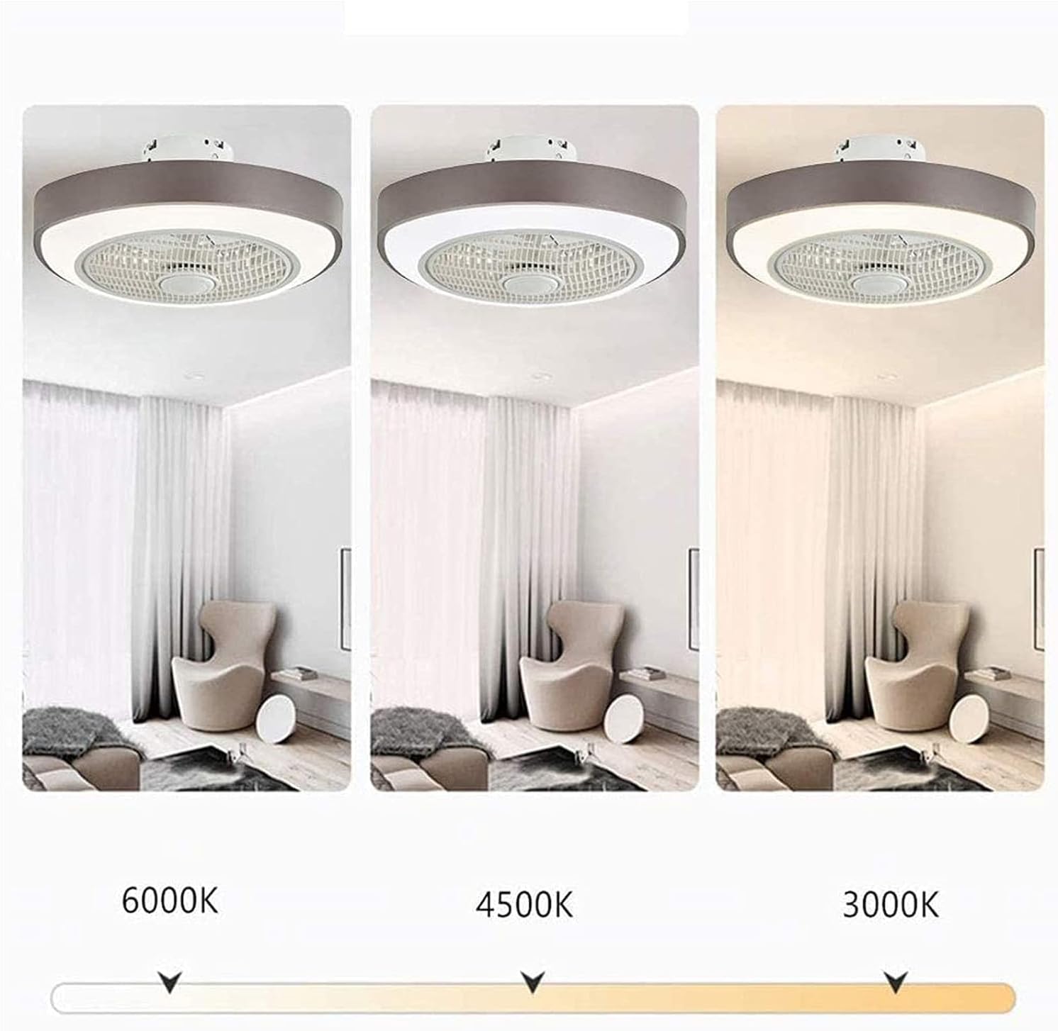 Modern LED Dimmable Ceiling Light 80W Chandelier with Remote Control Invisible Nordic Ceiling Fan Lamp Bedroom Living Room Home Enclosed Low Profile Fan Light Adjustable 3- Wind Speed