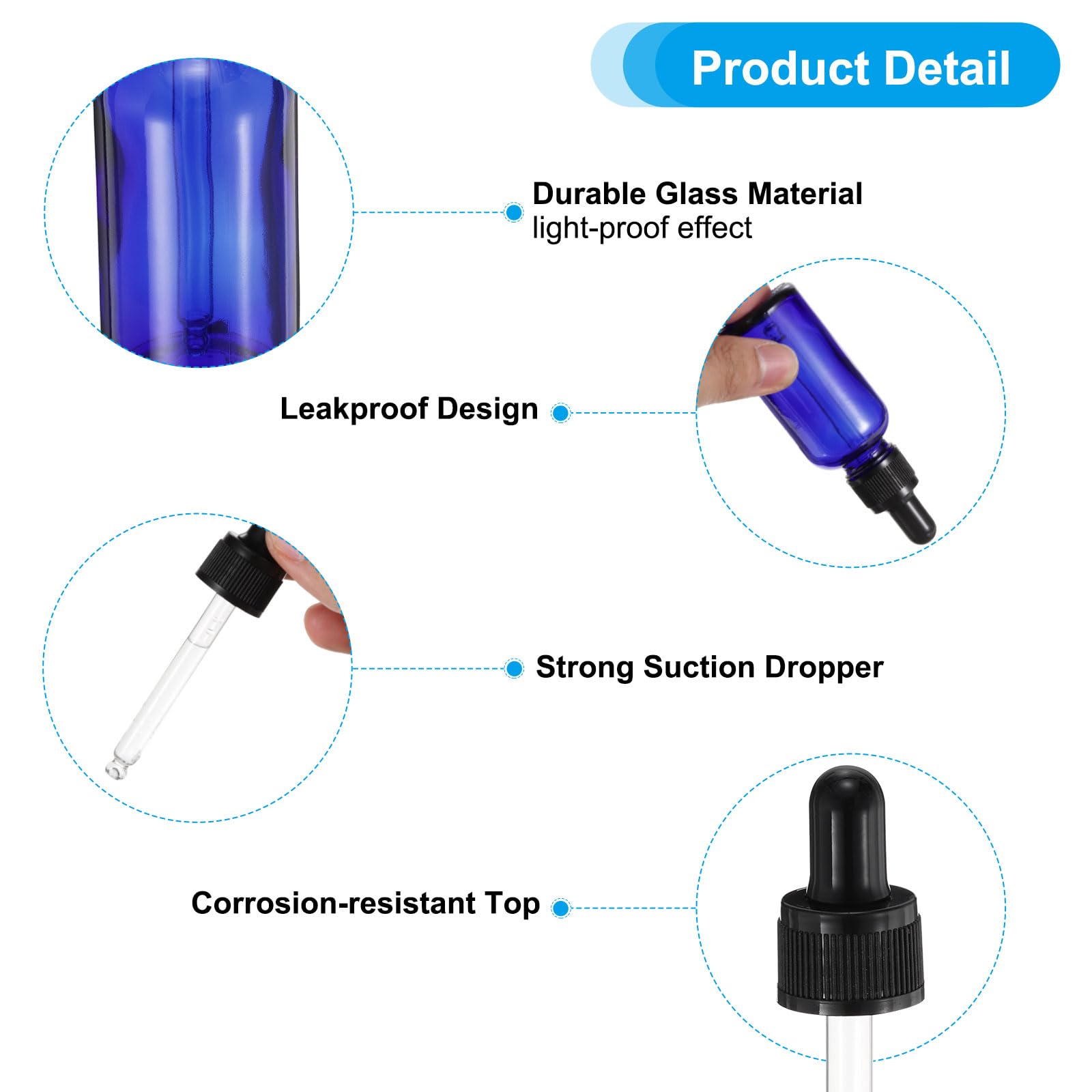 PATIKIL 60ml Glas Pipettenflasche 24 Stück Dichte Ätherische Öle testen Flüssigkeit Parfüm Behälter Mit Pipette Zur Aufbewahrung Zuhause Reisen Blau